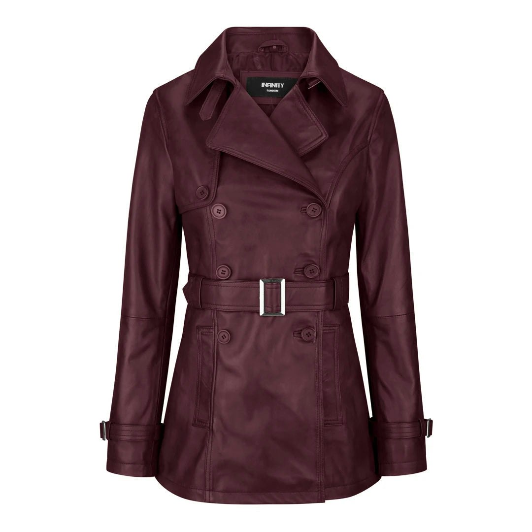 Infinity Leather Women's Black/Burgundy/Green Leather Company Leather Belted Coat Brown Tan - Uk 16