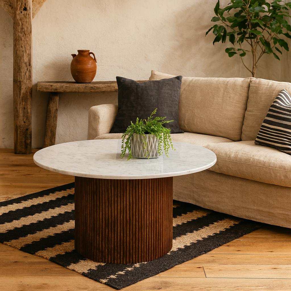 Wyld Haus Alabama Ribbed Mango Wood Coffee Table With Marble Top