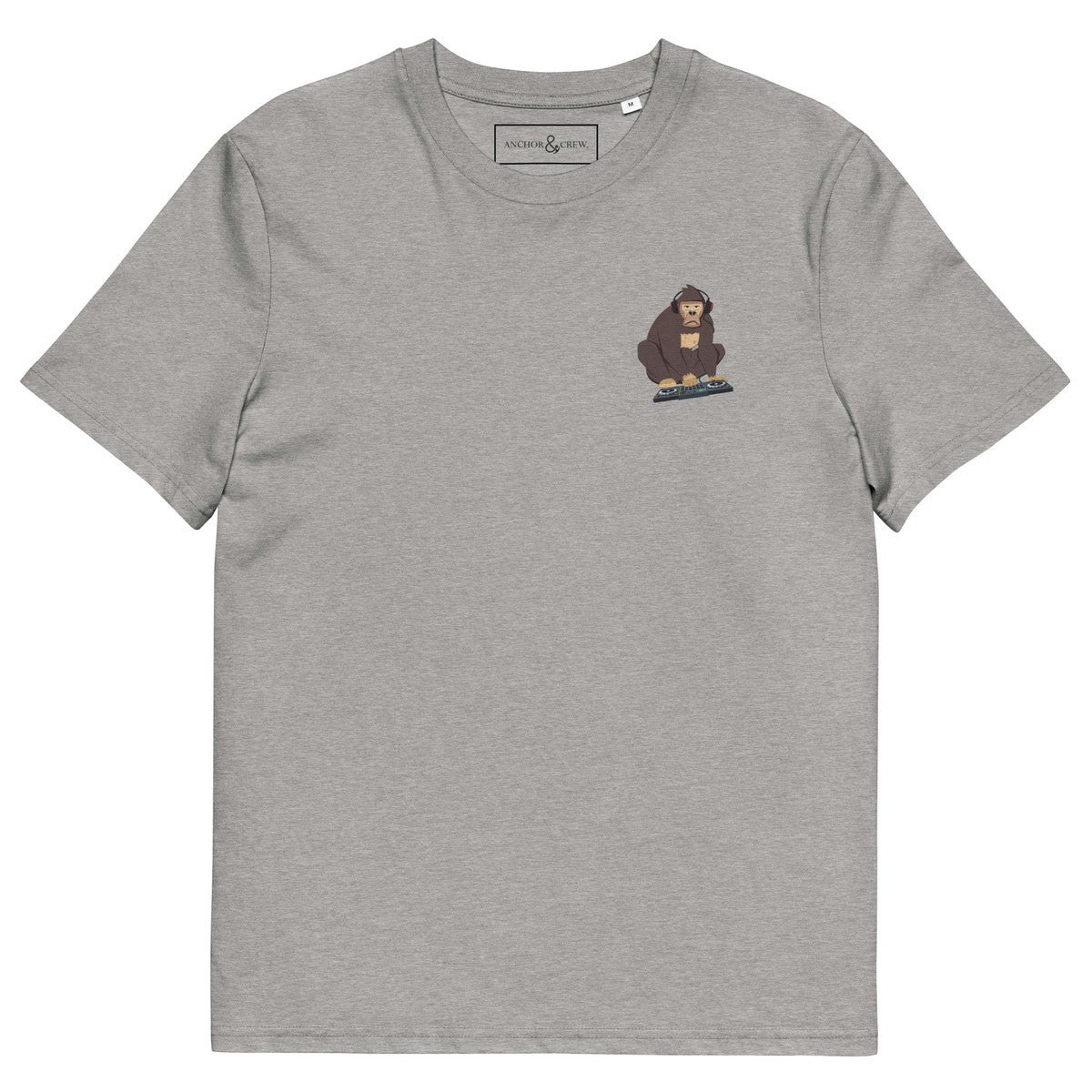Anchor & Crew Grey The Dj Monkey Organic Cotton Embroidered T-Shirt - 2XL - Heather
