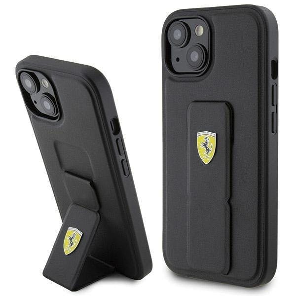 Ferrari Black Hard Case Grip Stand With Metal Logo For Iphone 15 6.1" - Fehcp15sgspsik
