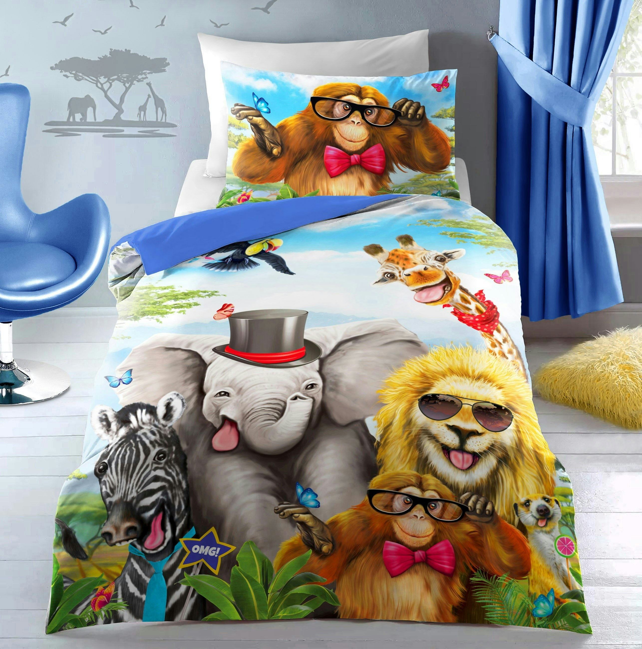 Rackhams Red Selfie Animal Printed Cotton Blend Duvet Cover And Pillowcase Set - Single