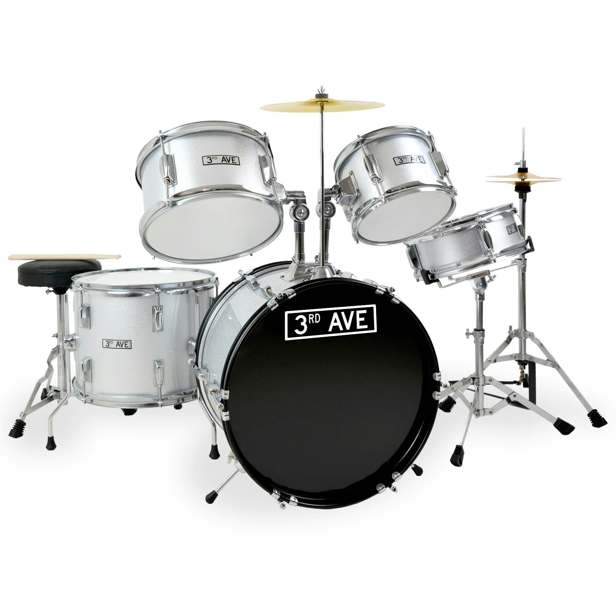 3Rd Avenue Silver 5 Piece Junior Drum Kit
