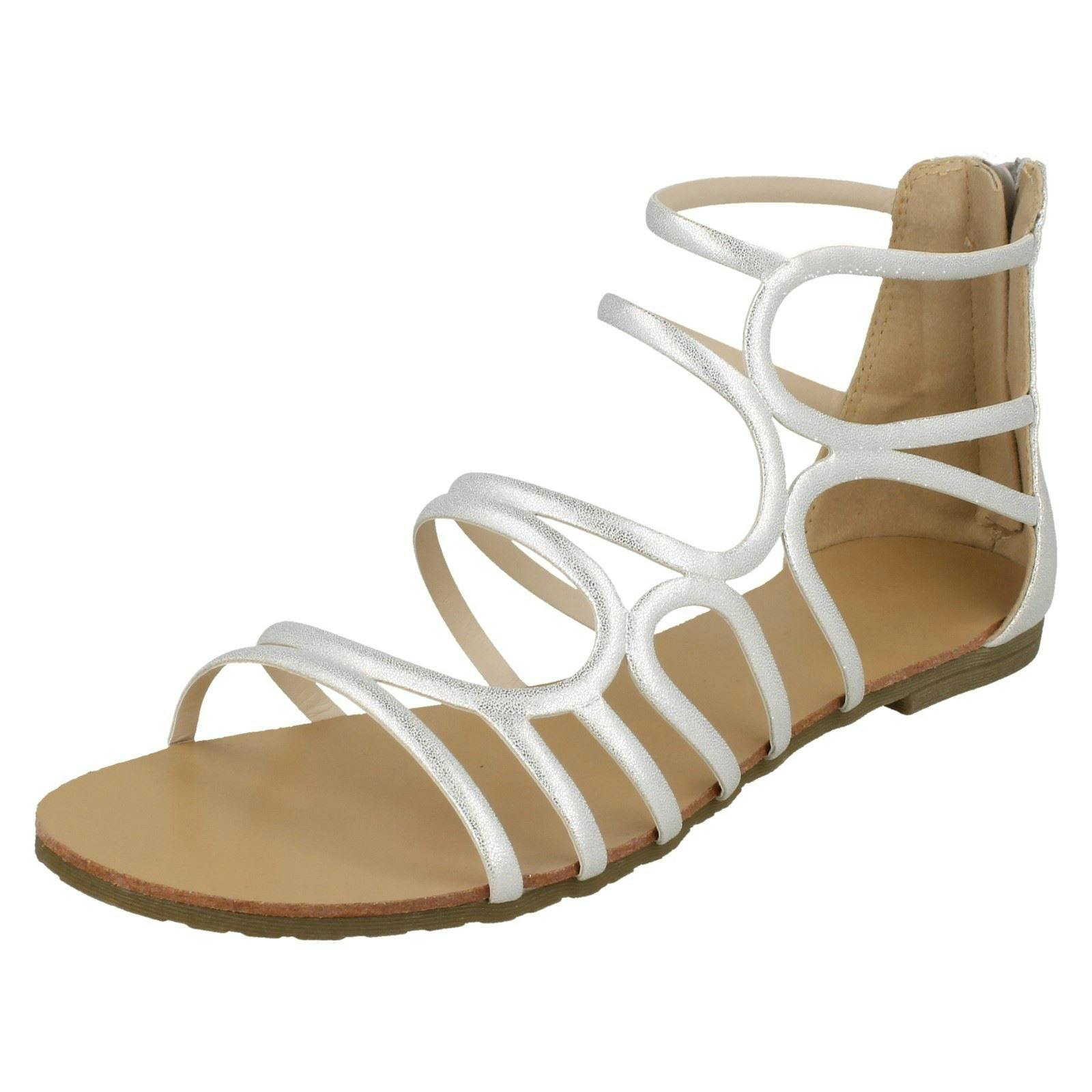 Spot On Women's Silver Flat Strappy Sandals F00053 - Uk 3