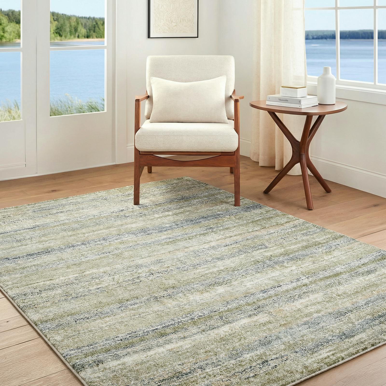Rackhams Green/Blue/Beige Avellino-Abstract Modern Marble High Pile Rug - 160 X 213 Cm