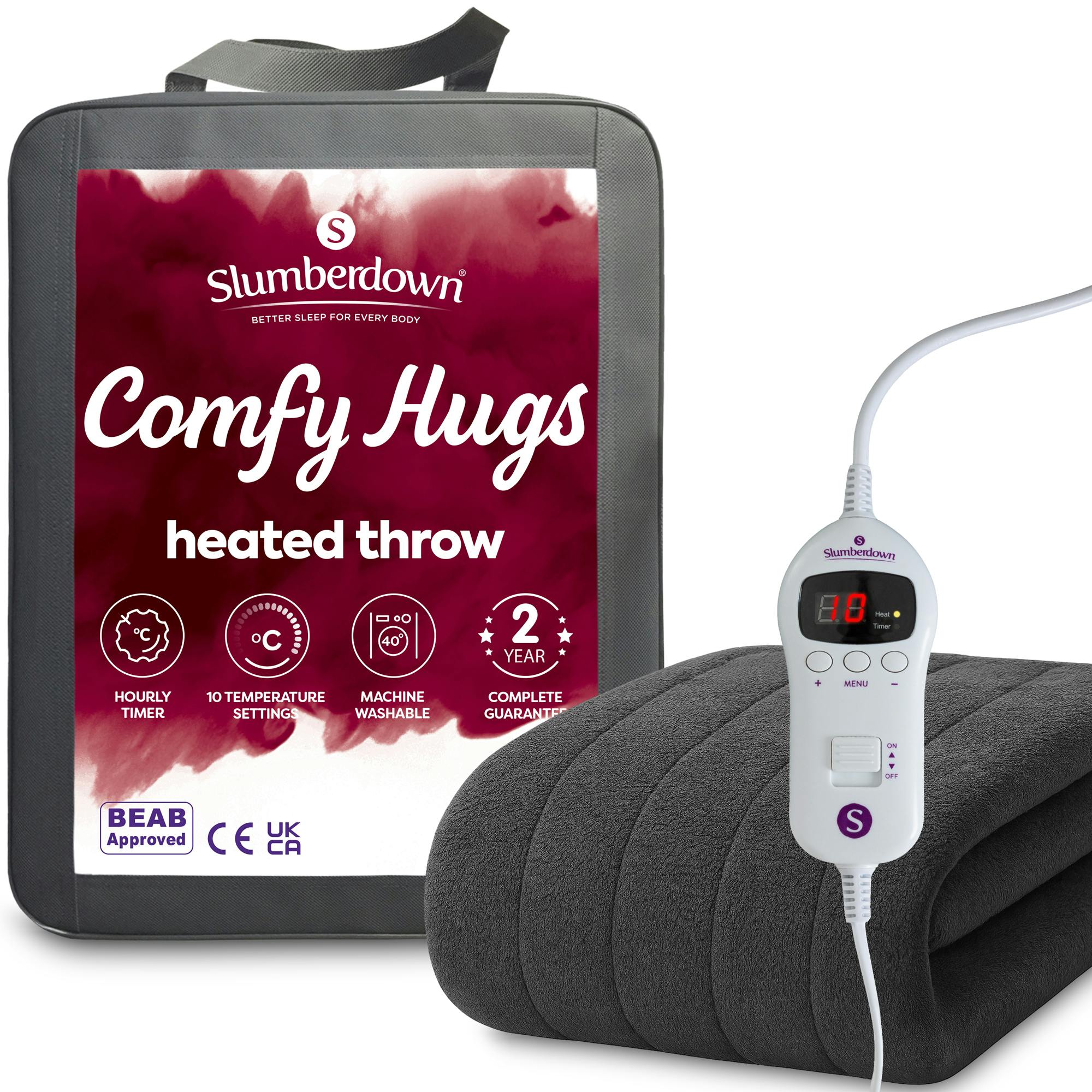 Slumberdown Unisex Charcoal Comfy Hugs Electric Blanket Heated Throw In - Image 5
