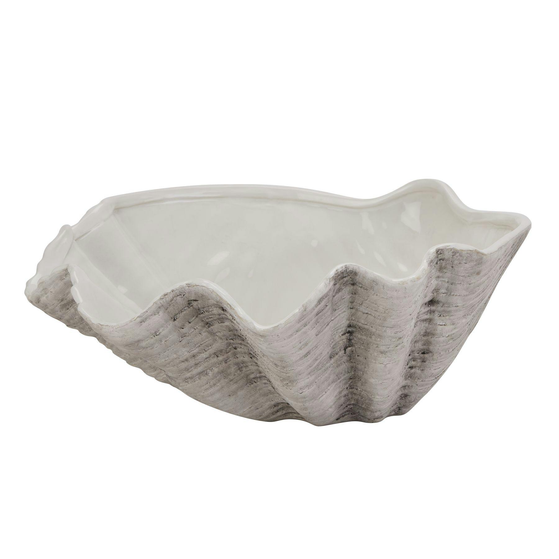 Rackhams White/Grey Adele Ceramic Shell Bowl - 16Cm X 40Cm X 40Cm - 100% Mixed