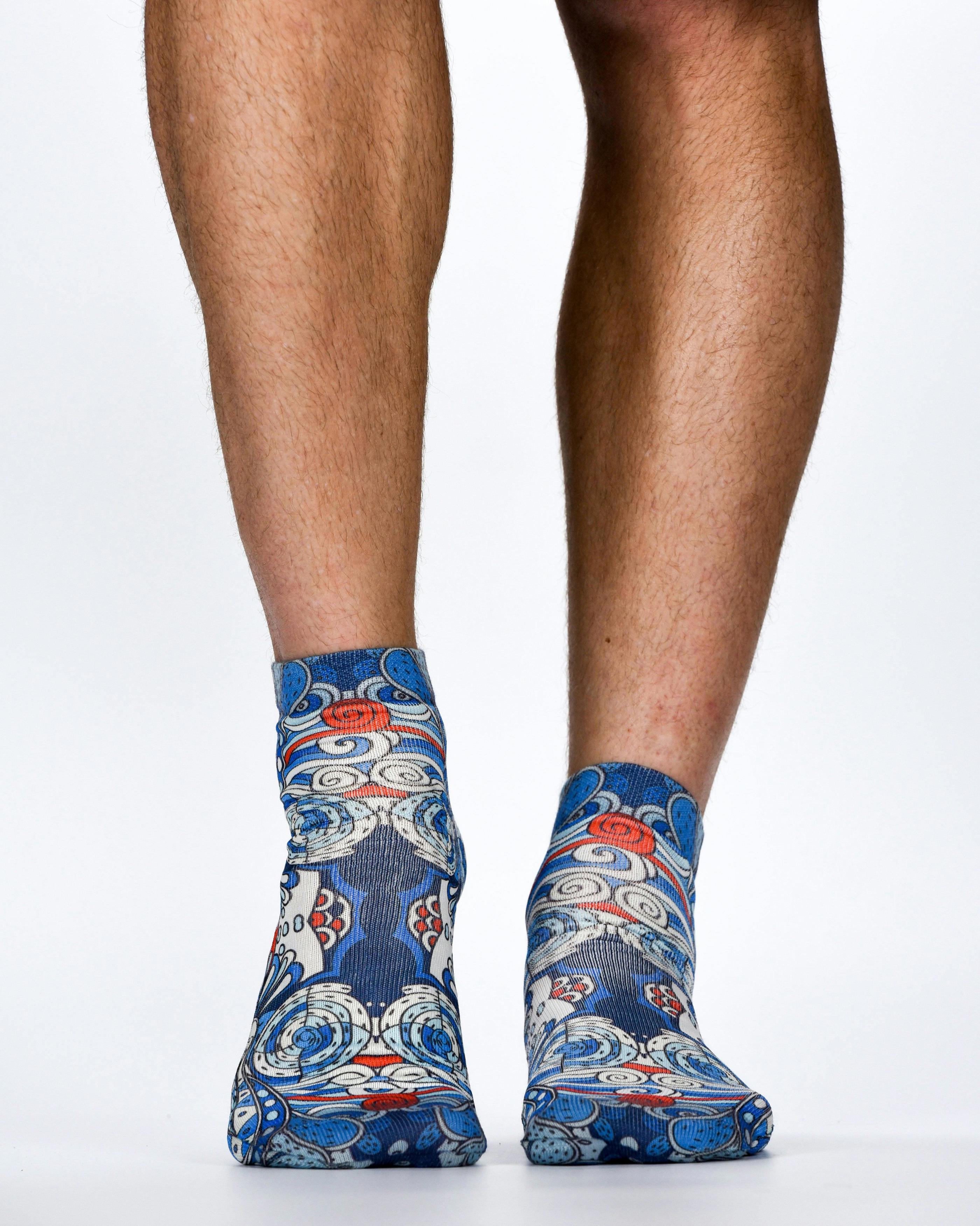 Jemsox Blue Ethnic Art Wigglesteps Sneaker Socks | Bold Print & Low-Cut Comfort