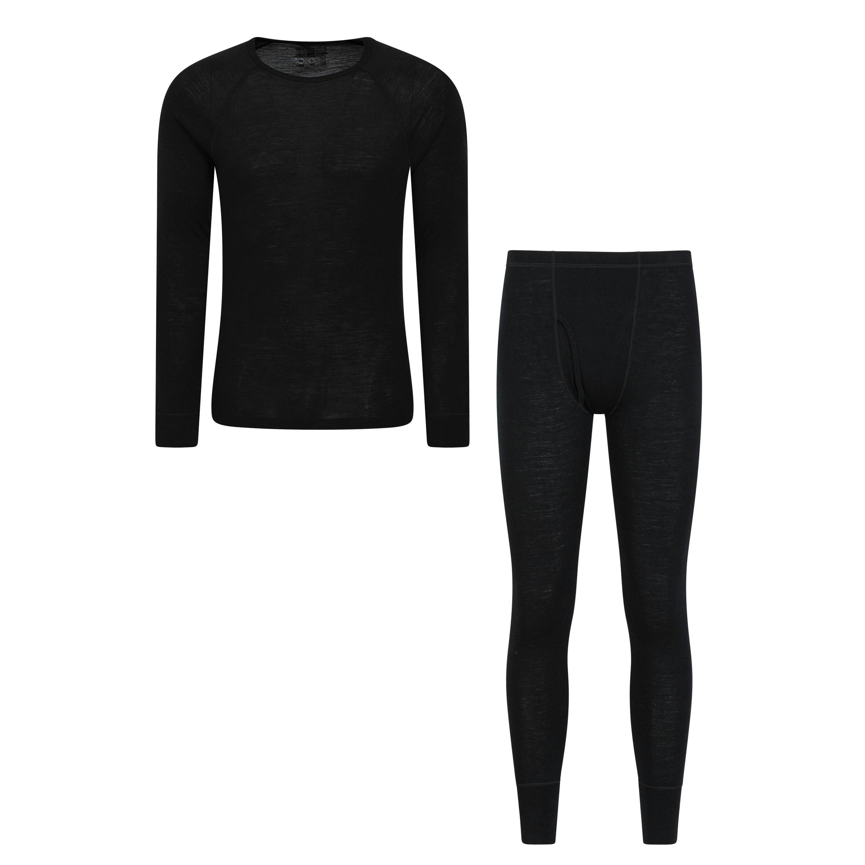 Mountain Warehouse Men's Black Merino Wool Thermal Base Layers Set - S R - 70% Merino Wool/30% Polyester