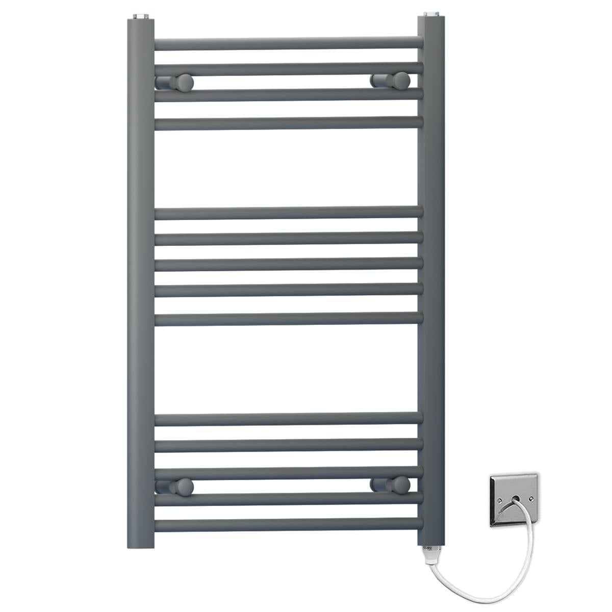 Myhomeware Anthracite/Grey 500Mm X 800Mm Flat Electric Pre-Filled Heated Towel Rail Radiator For Bathroom Designer Standard Element