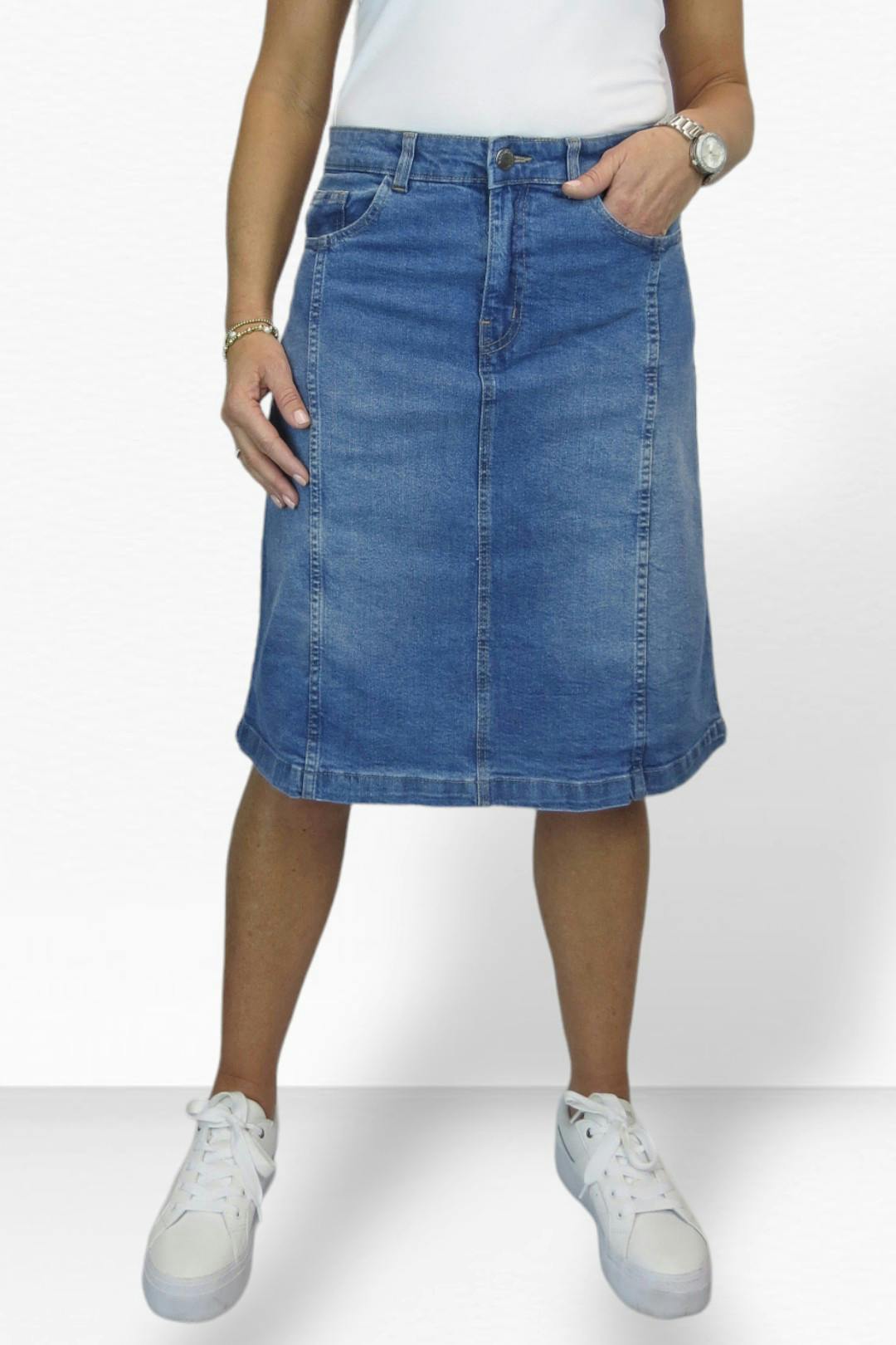 Paulo Due Women's Blue Panelled Denim A Line Skirt - 10 - Mid