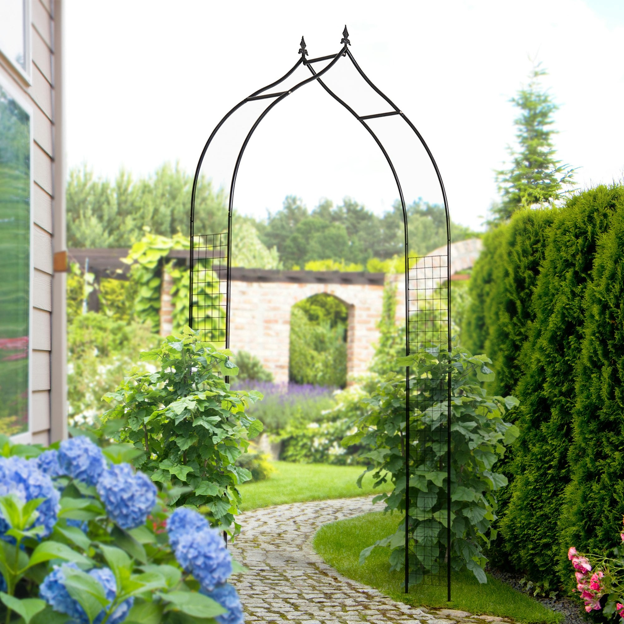 Rackhams Black Metal Vintage Style Garden Arch Lawn Arbor Trellis Climbing Plant Rose