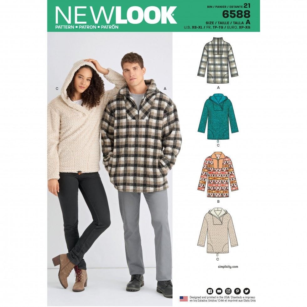 New Look Women's Sewing Pattern 6588, Hoodies, Tops For Men, A (Xs-S-M-L-Xl) - Intermediate - A (Xs-S-M-L-Xl)