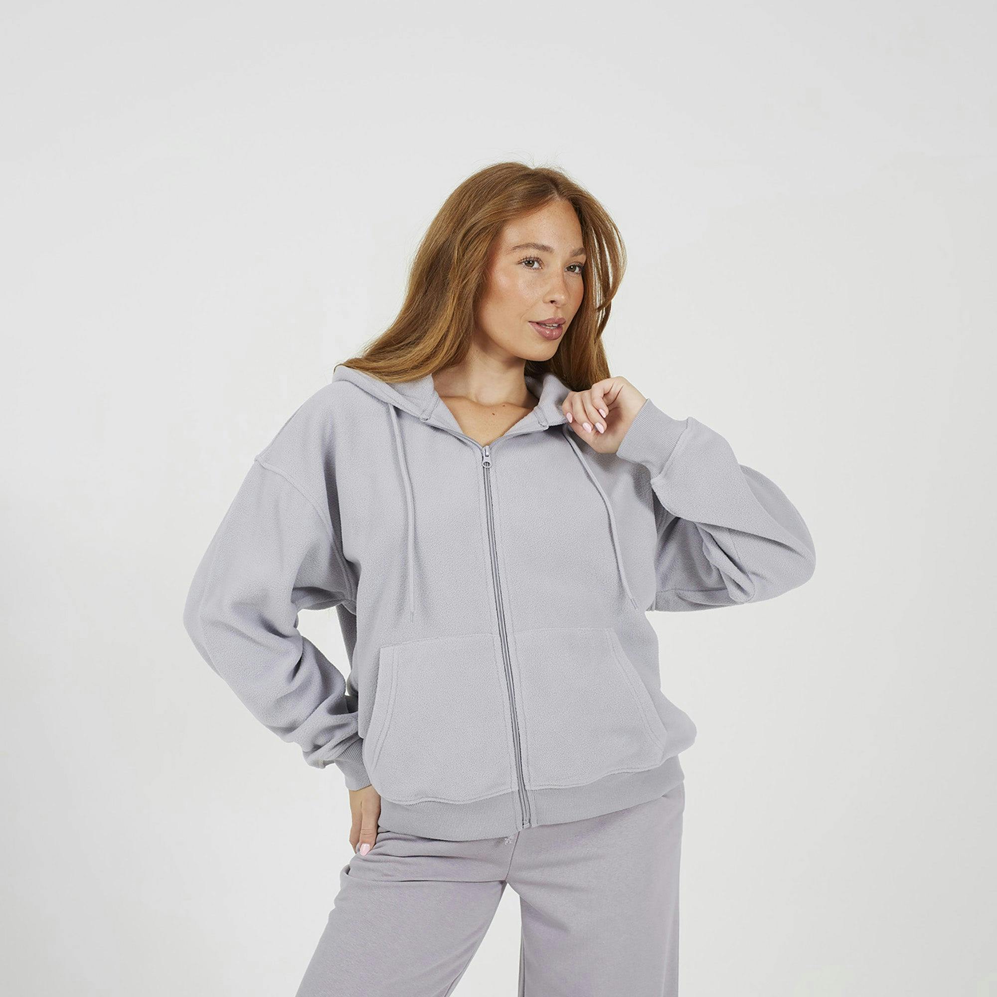 Brave Soul Light/Grey Zip Through Polar Fleece Hoodie - L
