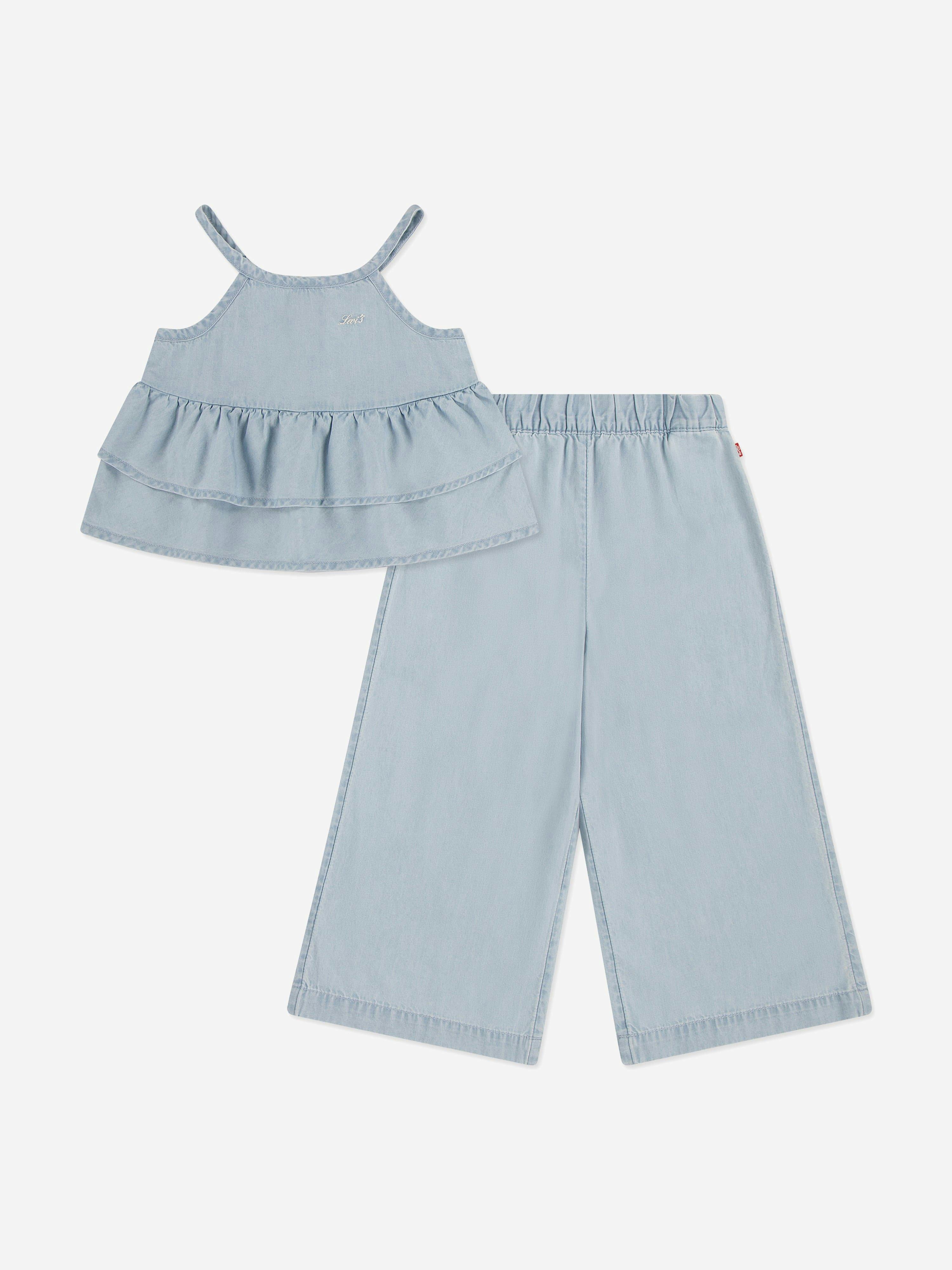 Levi's Kids Wear Girls Blue Levi's Tiered Tank And Pant Set In - 36 Mths