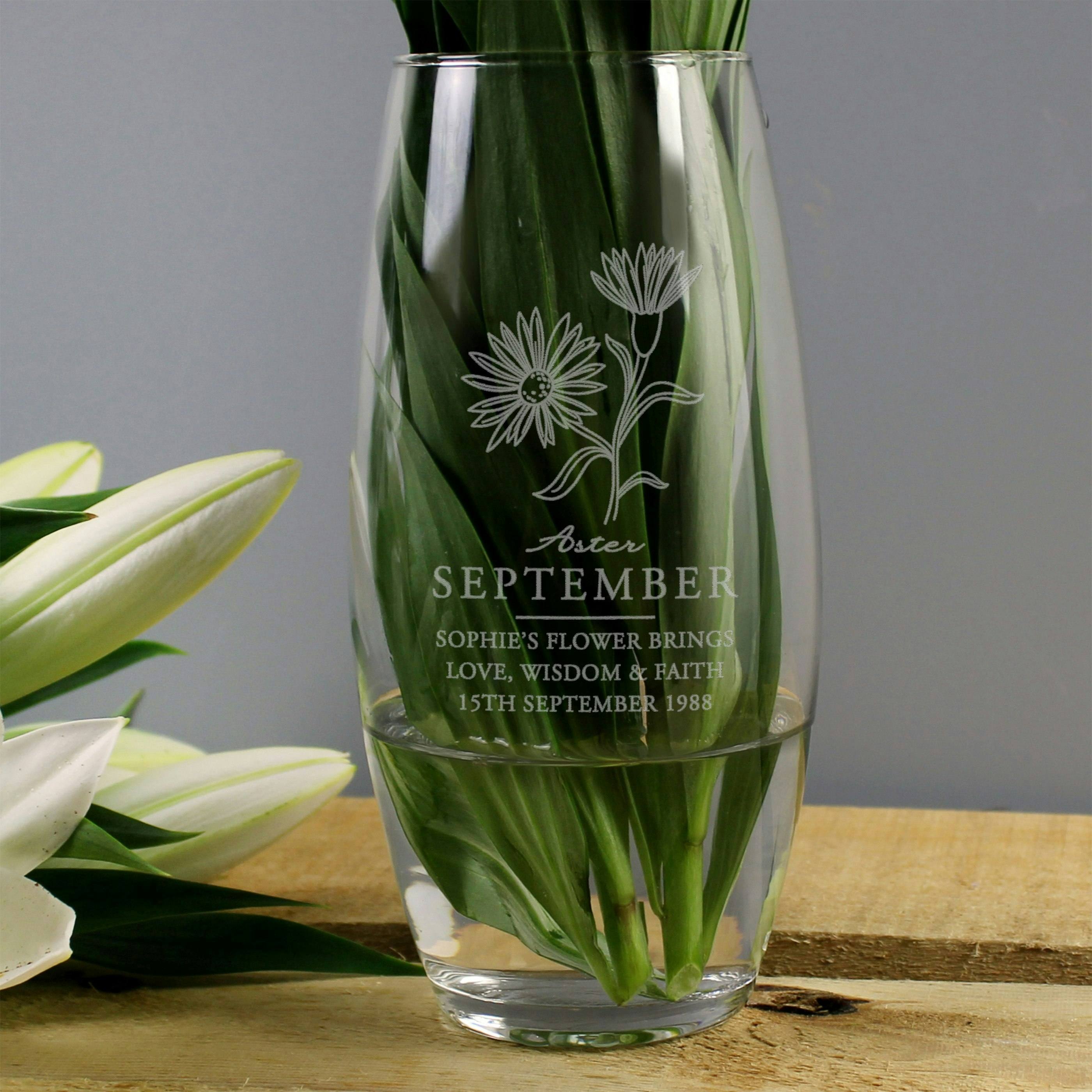 Personalised Memento Company Personalised September Birth Flower Bullet Vase