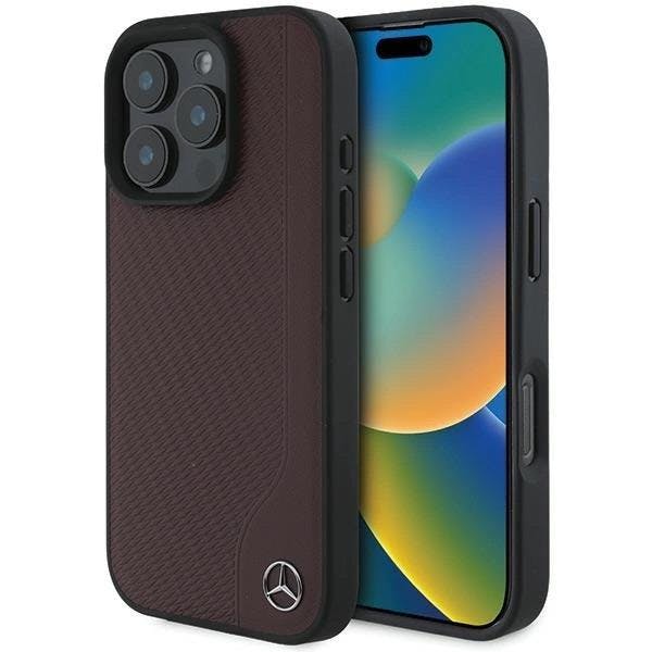 Mercedes Red Mb Wood Imitation Leather Case With Magsafe For Iphone 16 Pro 6.3" - Mehmp16l23rbgvr