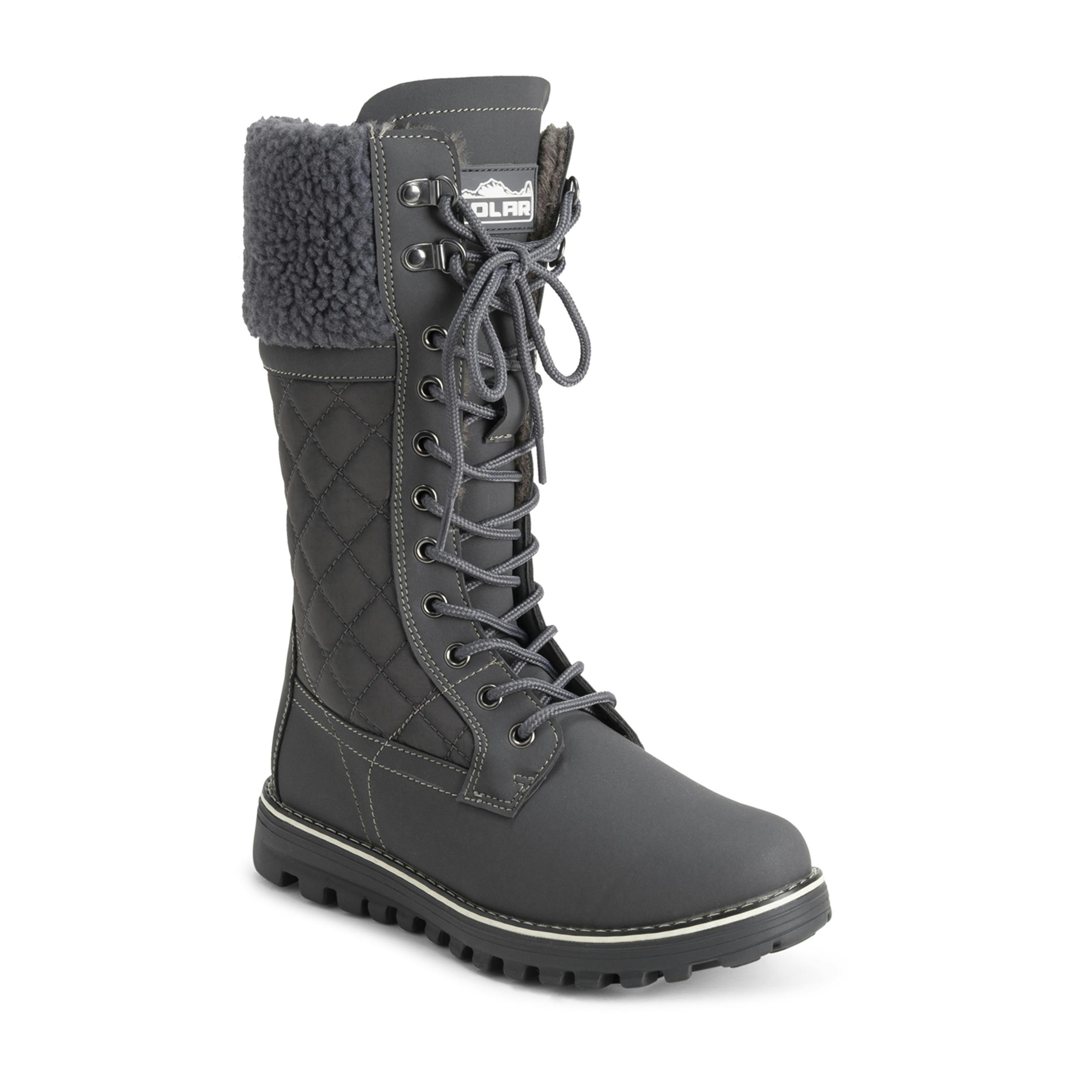 Viva Women's Grey Faux Fur Thermal Waterproof Outdoor Snow Winter Calf Boots - 7 - Shearling