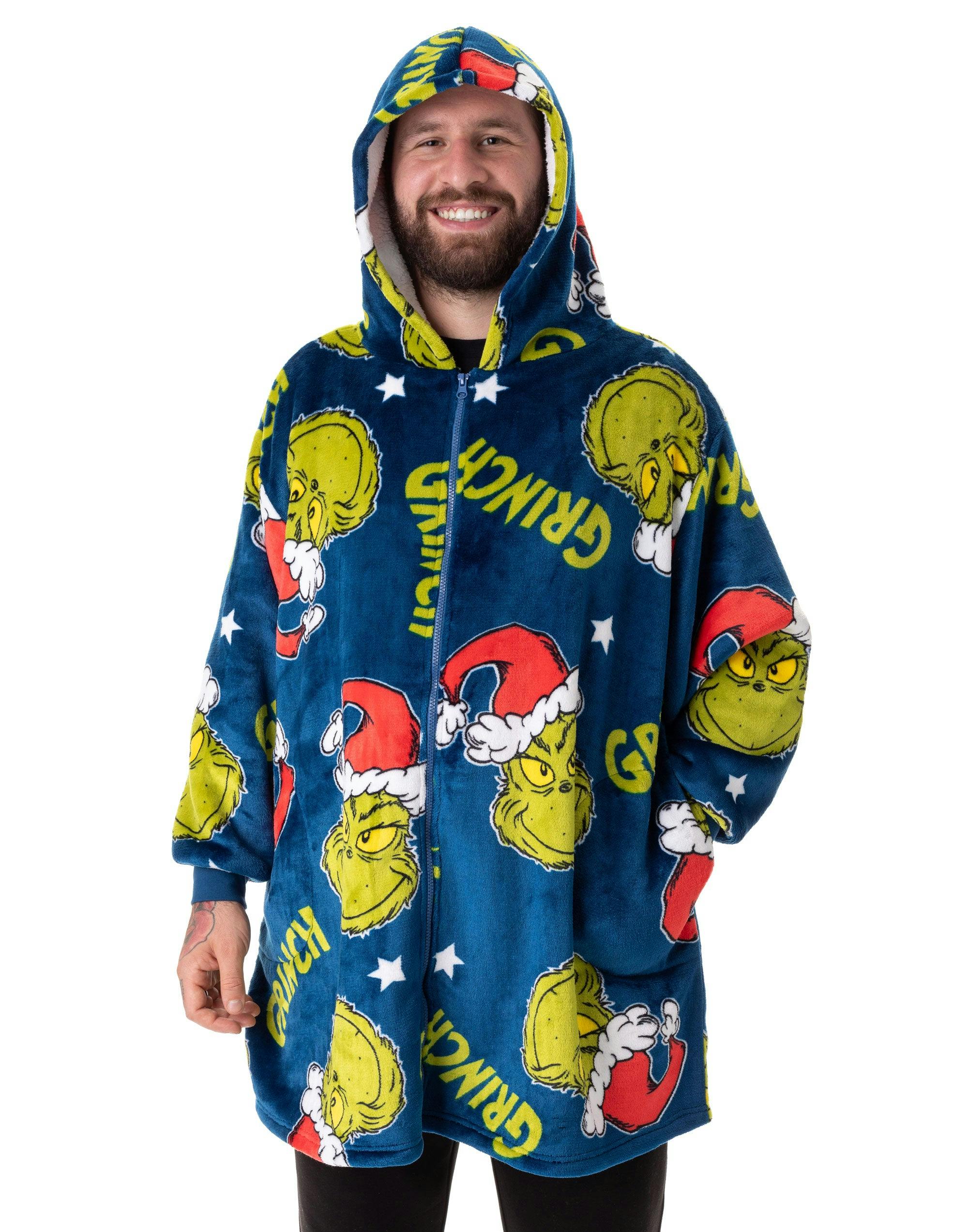 Vanilla Underground Unisex The Grinch Multicoloured Character Face Zip Through Blanket Hoodie (One Size)
