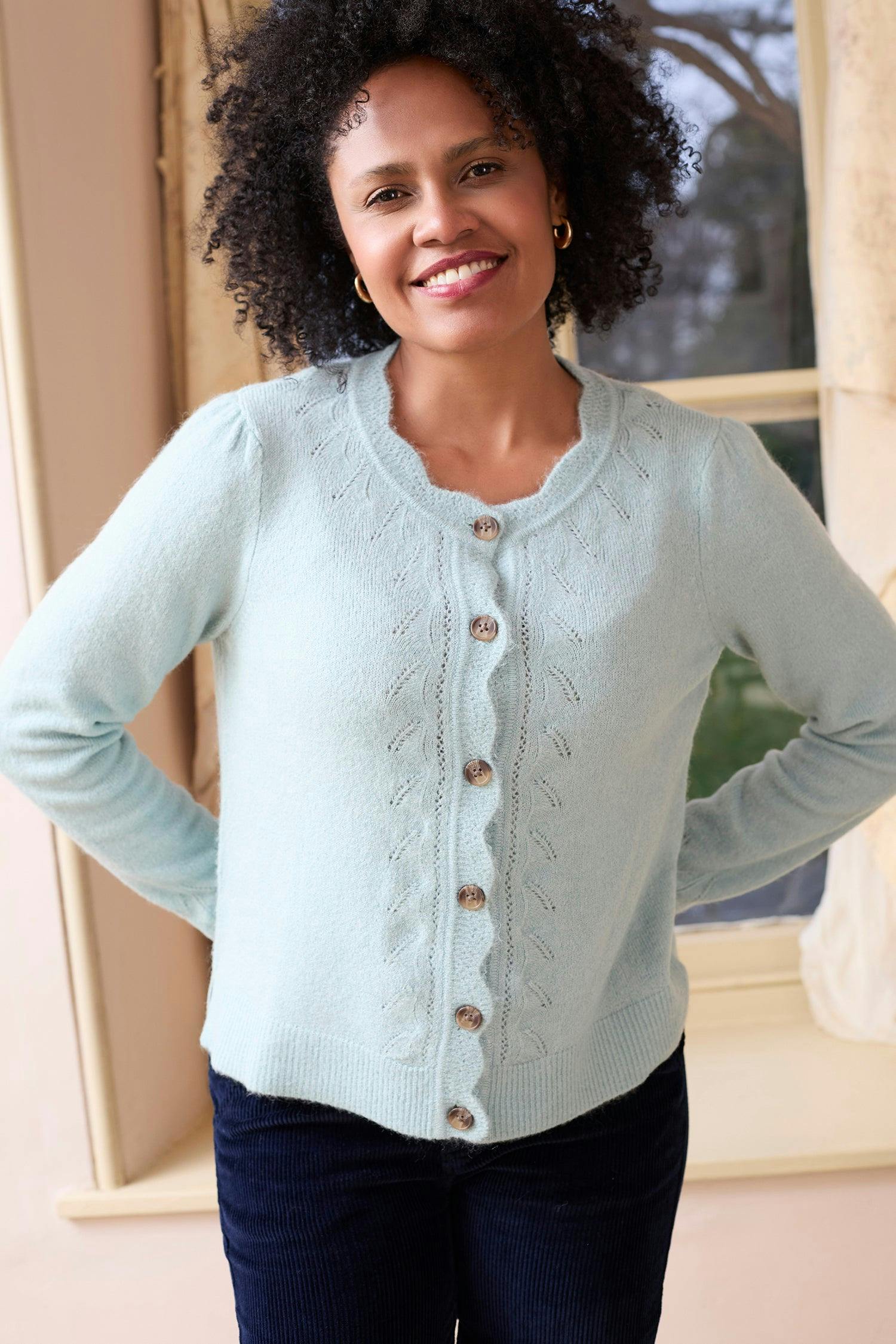 Lily & Me Women's Blue Layla Pointelle Knit Cardigan Ice - Ice - 10