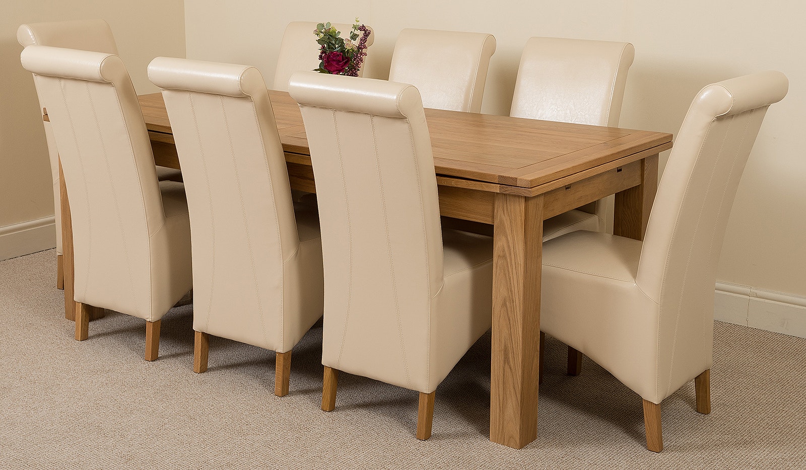 Rackhams Ivory Richmond Oak Extending Dining Table With Montana Leather Chairs - 8 Chairs Large