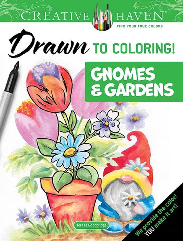 Search Press Creative Haven Drawn To Coloring!: Gnomes & Gardens - Teresa Goodridge - Creative Haven