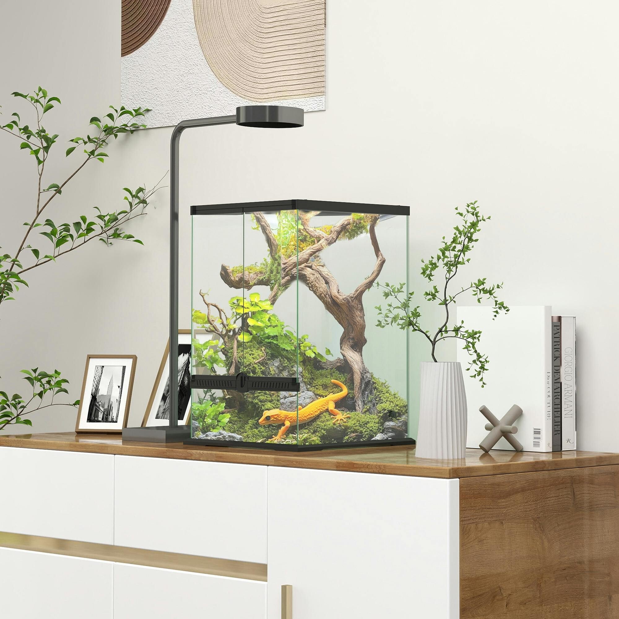 Pawhut Glass Reptile Terrarium, 40L Vivarium For Lizards, Frogs, Snakes, Turtles