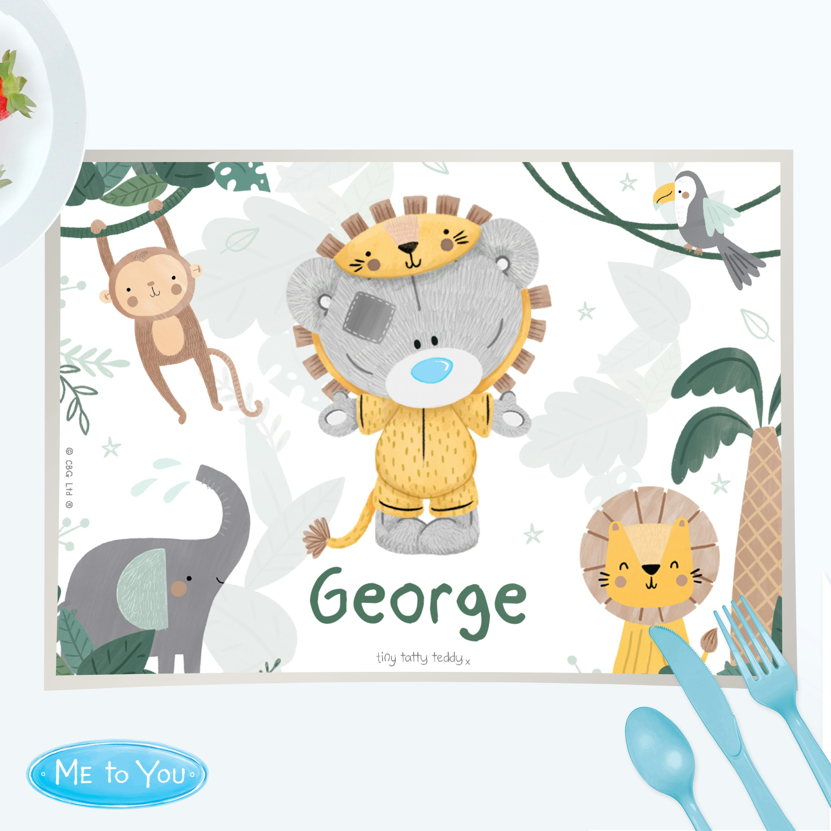 Personalised Memento Company Personalised Tiny Tatty Teddy Jungle Animals Placemat - Multi