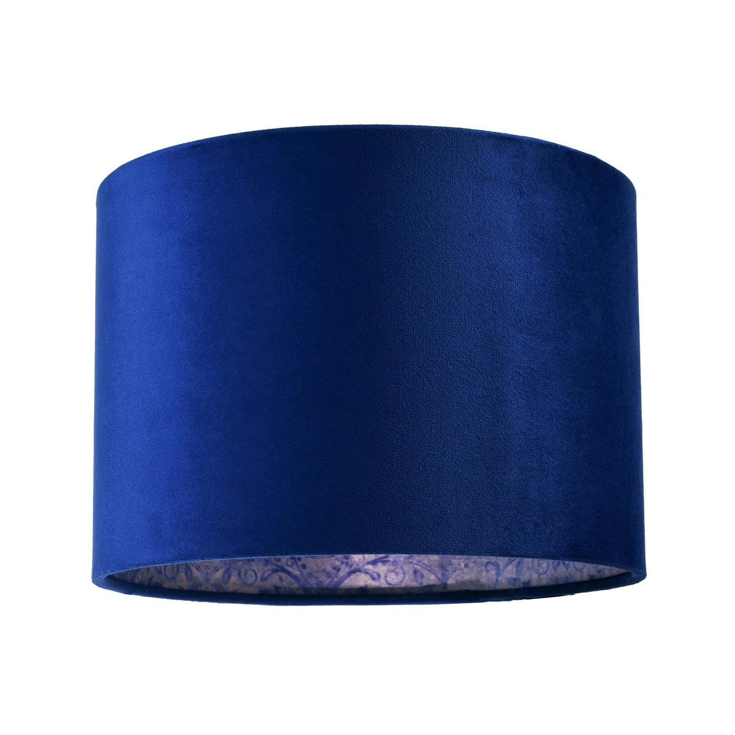 Rackhams Blue Deep Sea Velvet Drum Lamp Shade With Inner Floral Pattern Lining