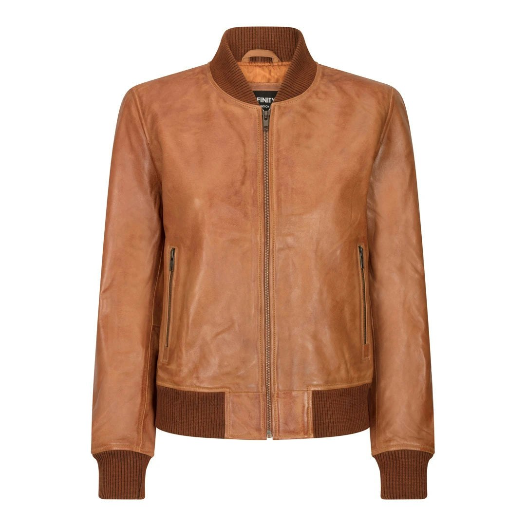 Infinity Leather Women's Black Leather Company Genuine Leather Bomber Jacket Real Leather Casual Varsity Vintage Casual - Tan - 5XL