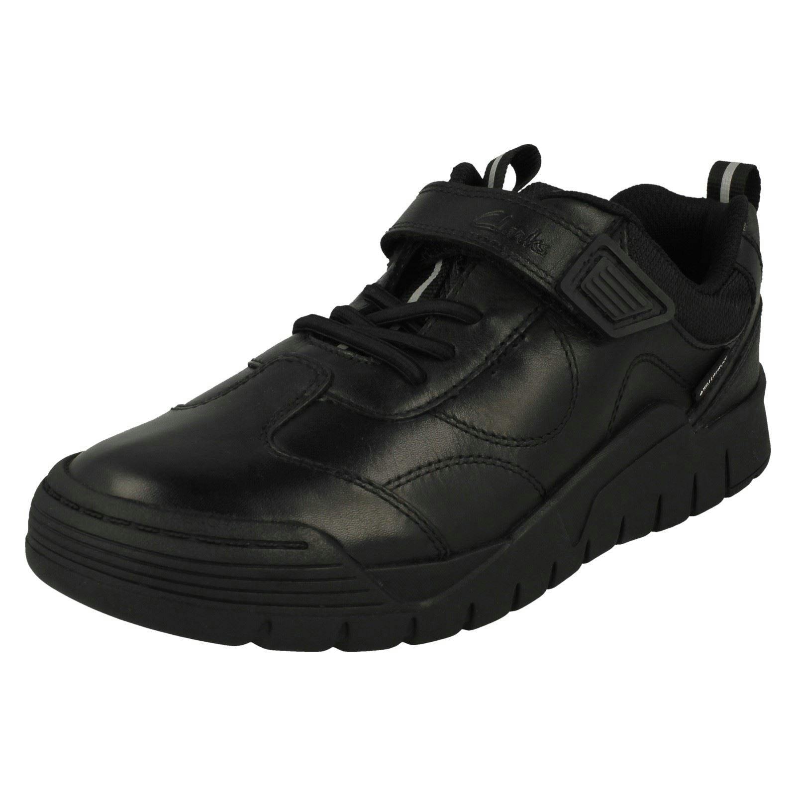 Clarks Boys Black Waterproof Hook & Loop Fastening School Shoes Scooter Dry - Leather - Uk 10.5 Child - F
