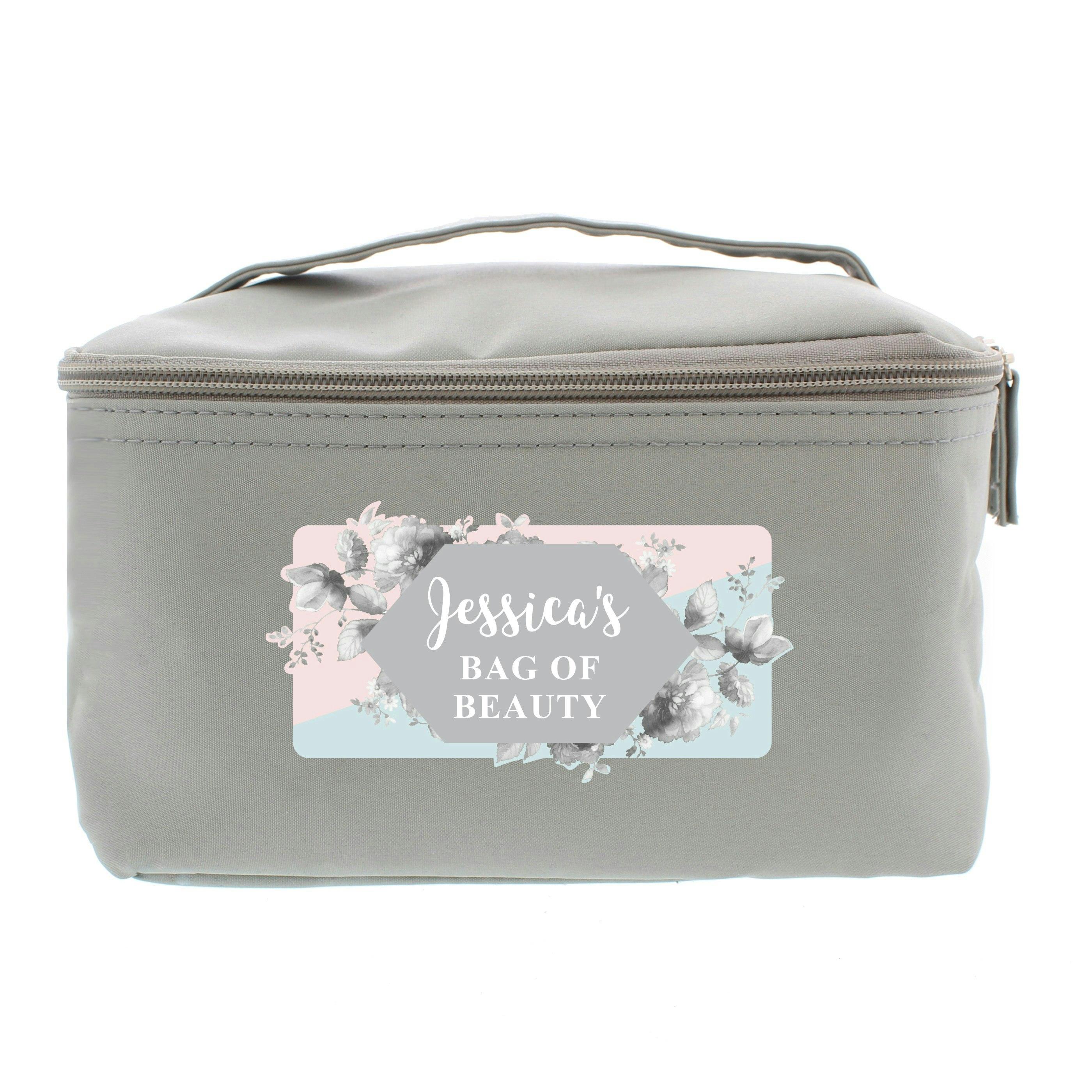 Personalised Memento Company Grey Personalised Floral Toiletry Bag