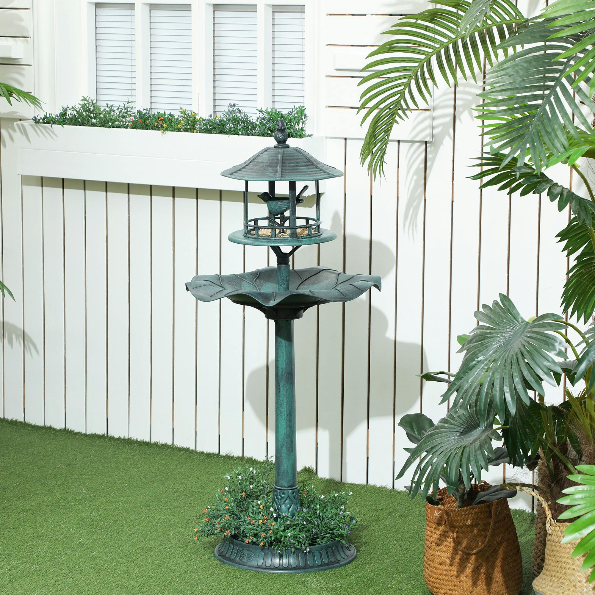 Rackhams Green 3-In-1 Garden Bird Bath, Birdbath With Large Water Basin,