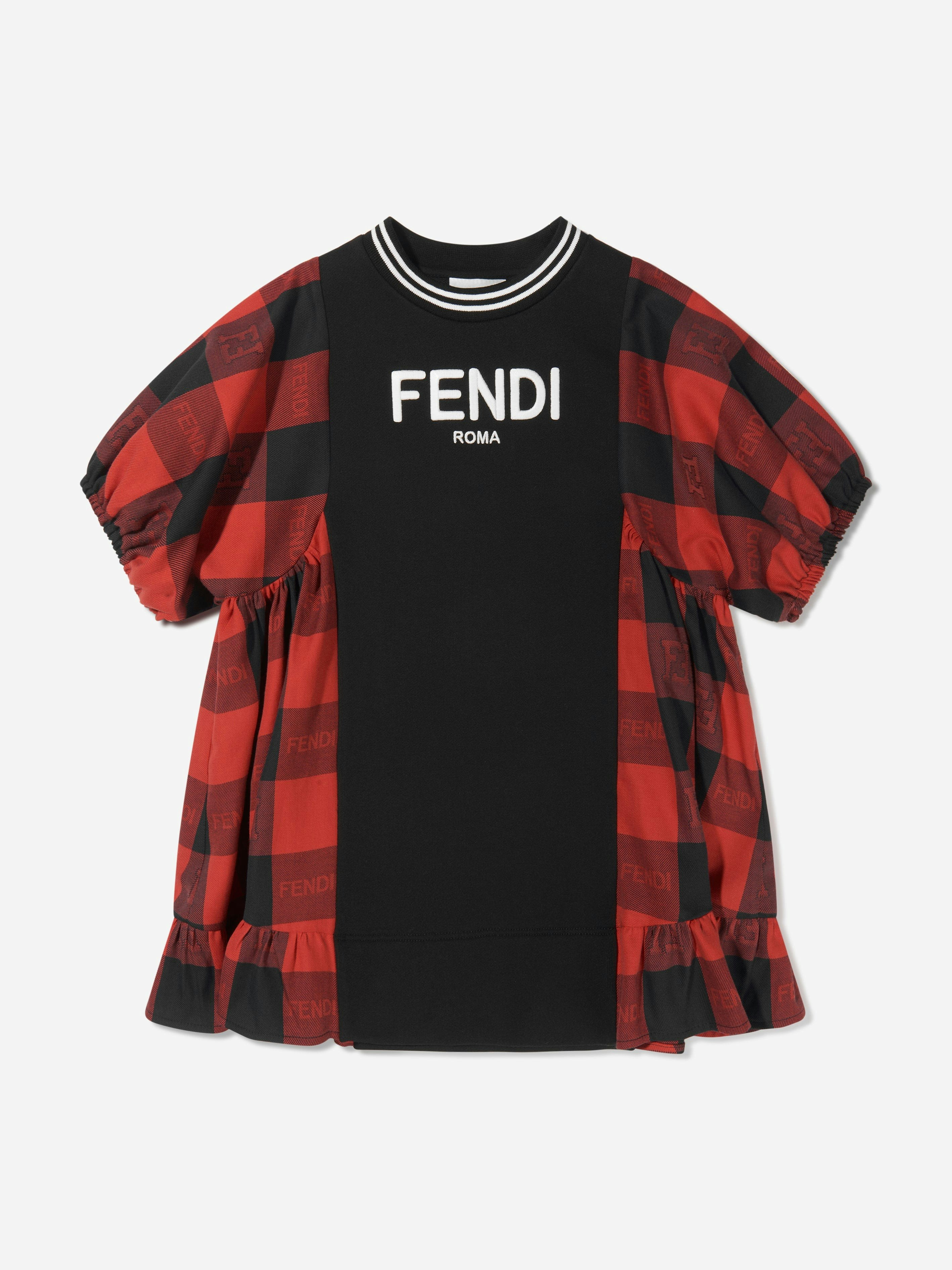 Fendi Kids Girls Blue Fendi Checked A-Line Dress - 12 Yrs
