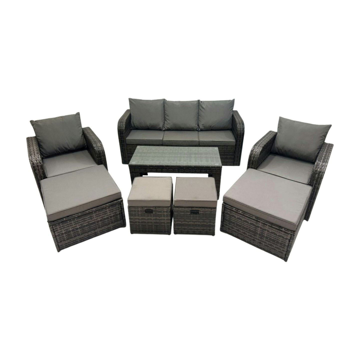 Rackhams Rattan Garden Outdoor Furniture Set 3 Seater Sofa Reclining Chair Coffee Table With 4 Footstools