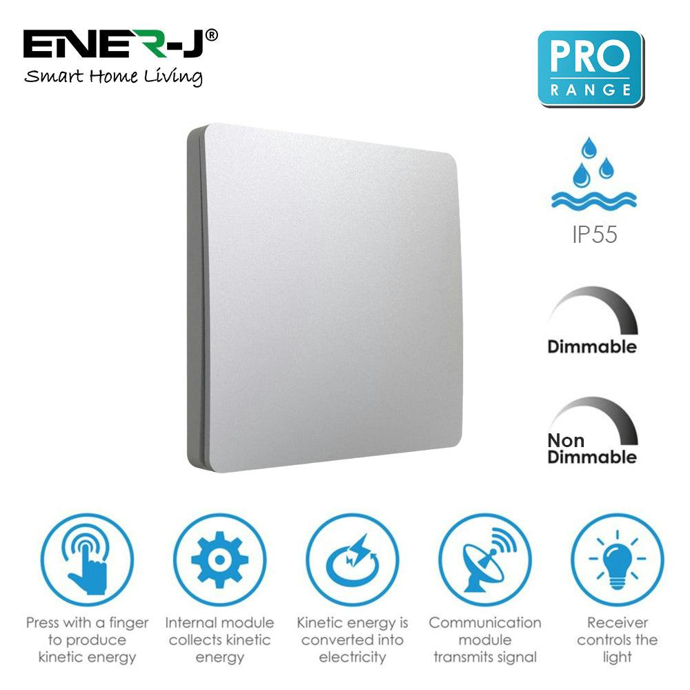 Ener-J Silver 1 Gang Wireless Kinetic Switch, ( Finish) + 100W Rf+Wifi Dimmable Receiver
