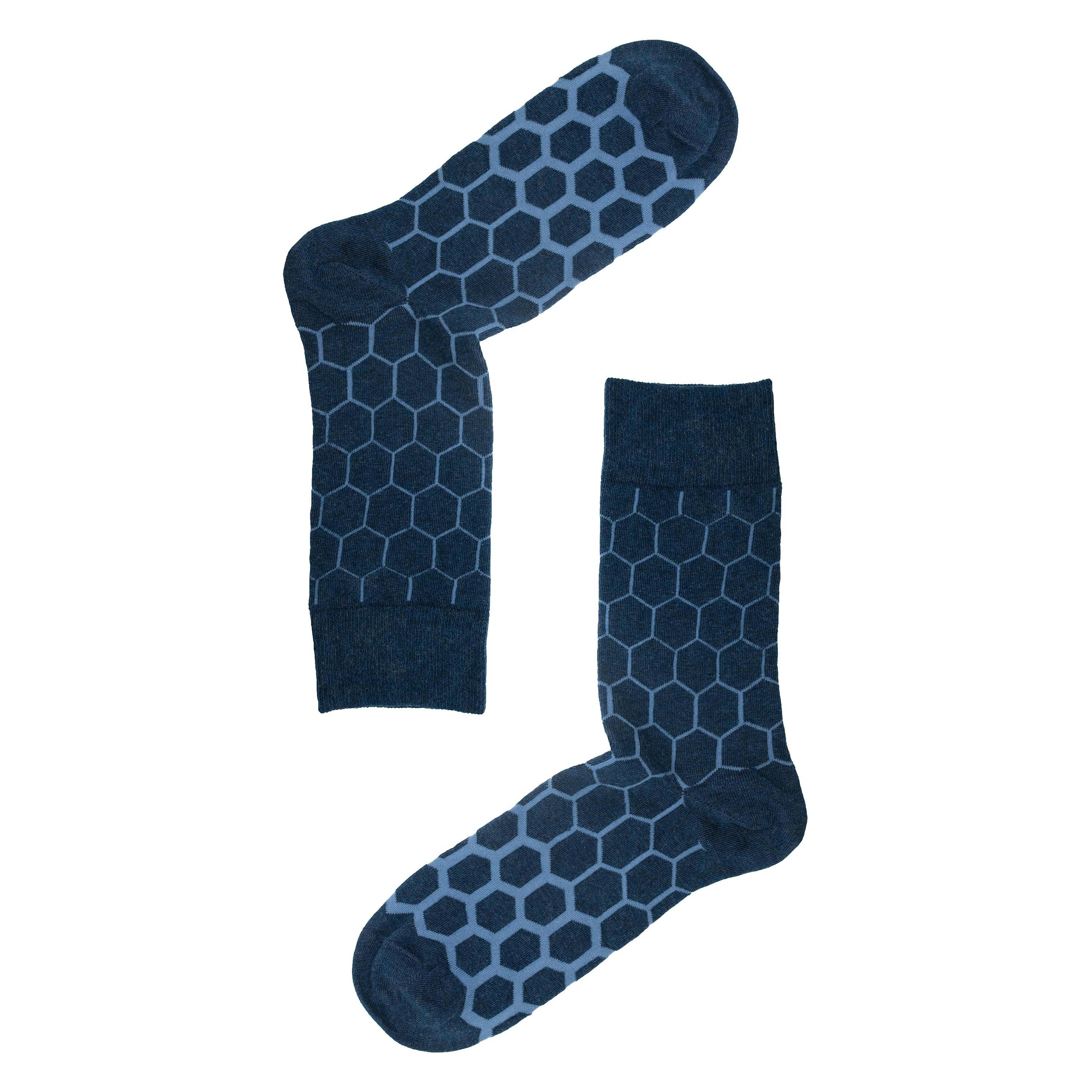 Jemsox Men's Light/Blue Graduated Hexagon Organic Cotton Socks - Large / Eur 43-46 / Uk 9-11