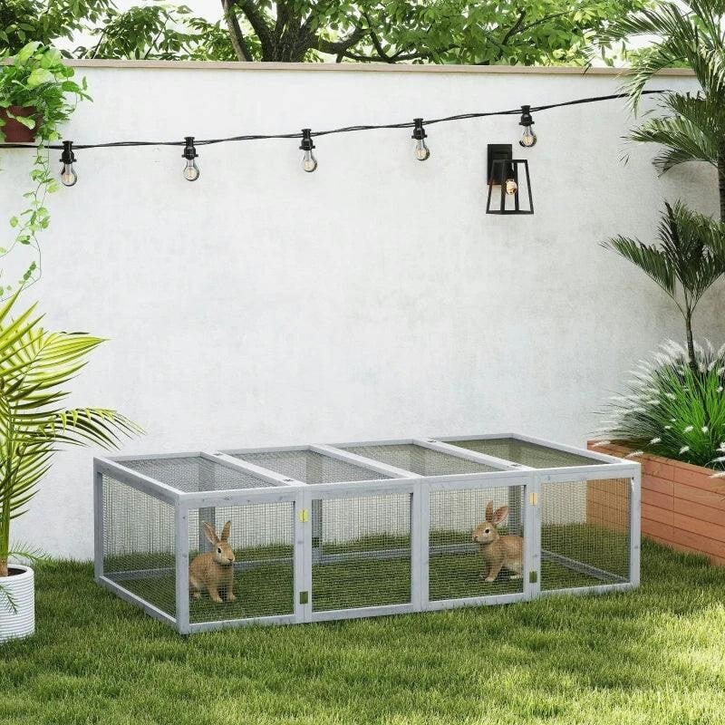PawHut Wooden Rabbit Hutch Cage House - Grey - Wire Mesh - 181L x 100W x 48H cm - Image 5