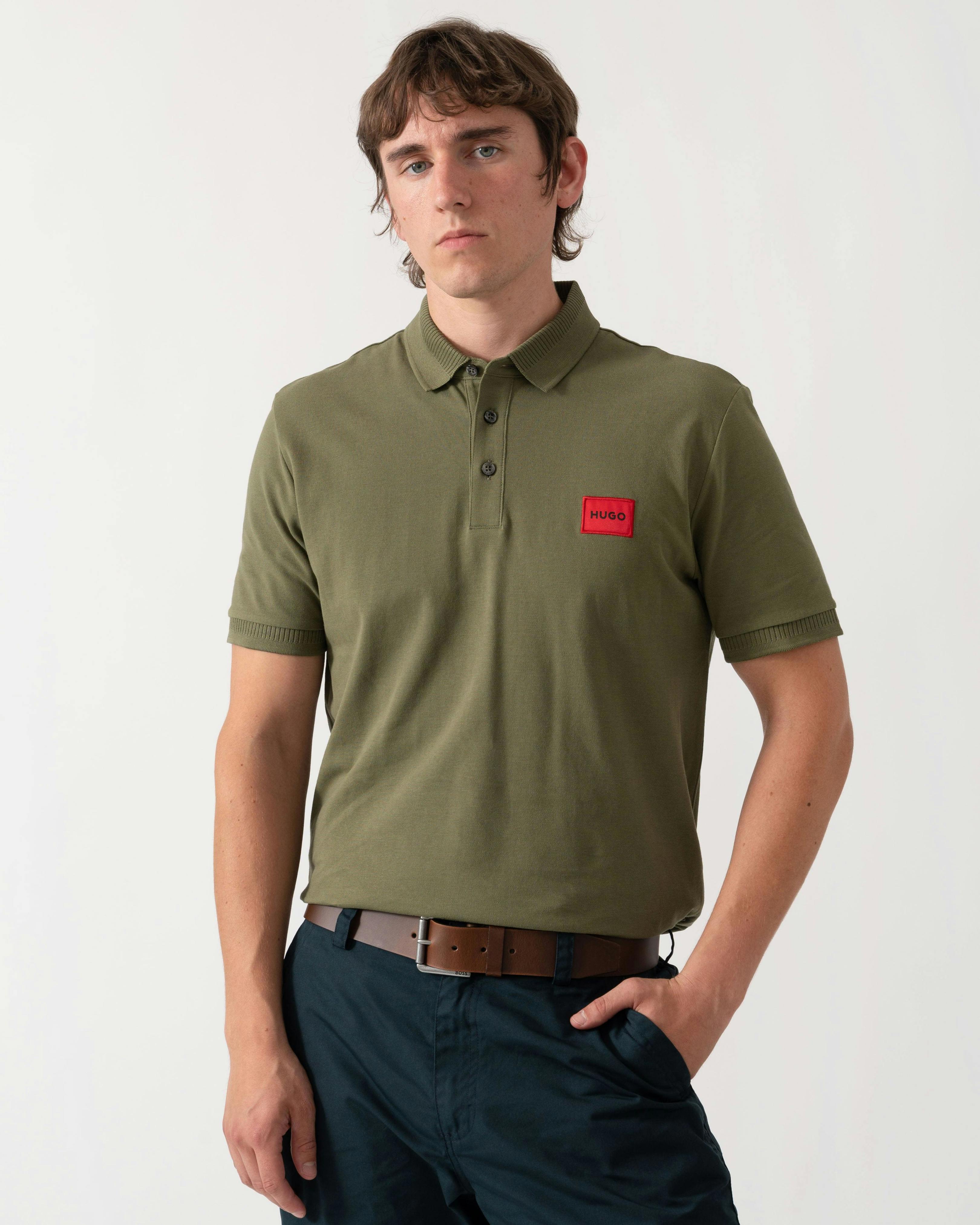Hugo Men's Green Dereso222 Cotton Piqué Slim-Fit Polo Shirt With Logo Label - Open 388 - Open 388 - M