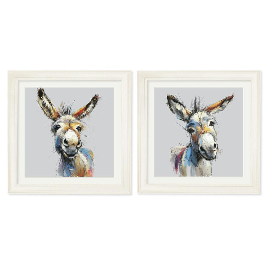 Rackhams Cream Donkey Jack & Jennet Cosy Sketch - Hurstwood Square Frame - Collection Of 2 - 96 X 96Cm - Hurstwood Square