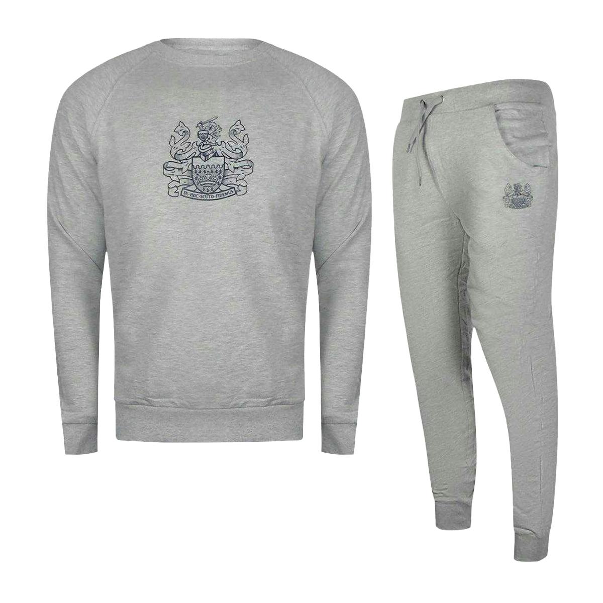 Aquascutum Men's Grey Iconic Crest Crew Neck Tracksuit - Xxl - 95% Cotton/5% Elastane