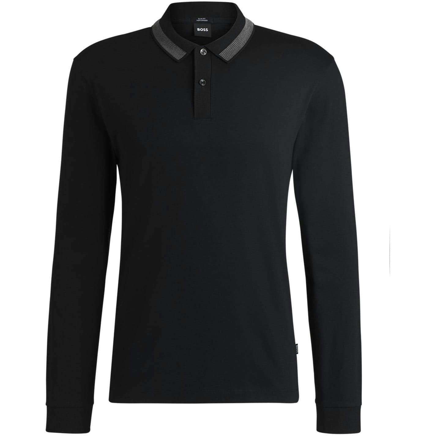 Boss Men's Black Regular Long-Sleeved Polo Shirt - Xxl - 100% Cotton