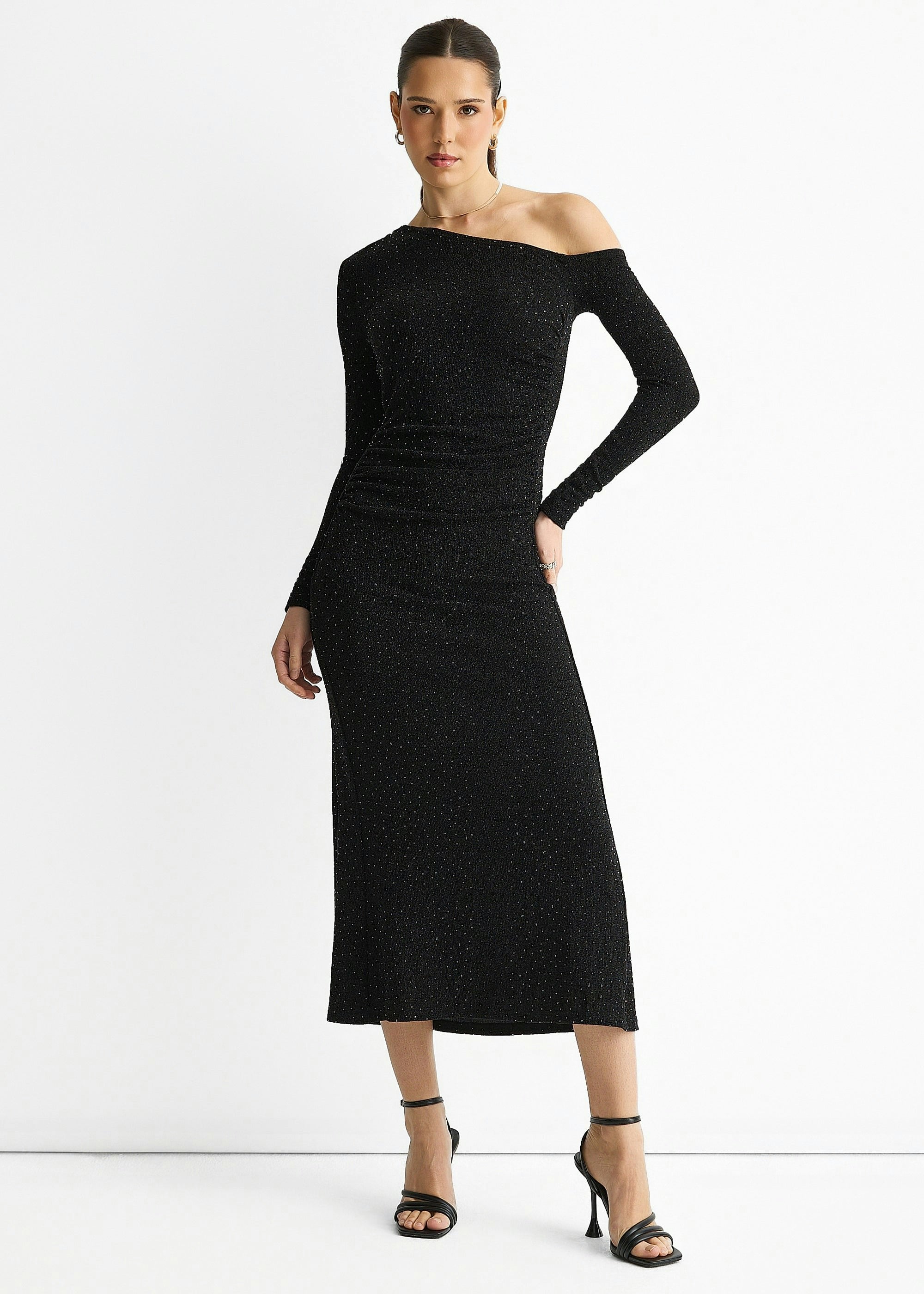 Gini London Women's Black Hot Fix Studded Jersey Midi Dress | Size: 14 - Image 3