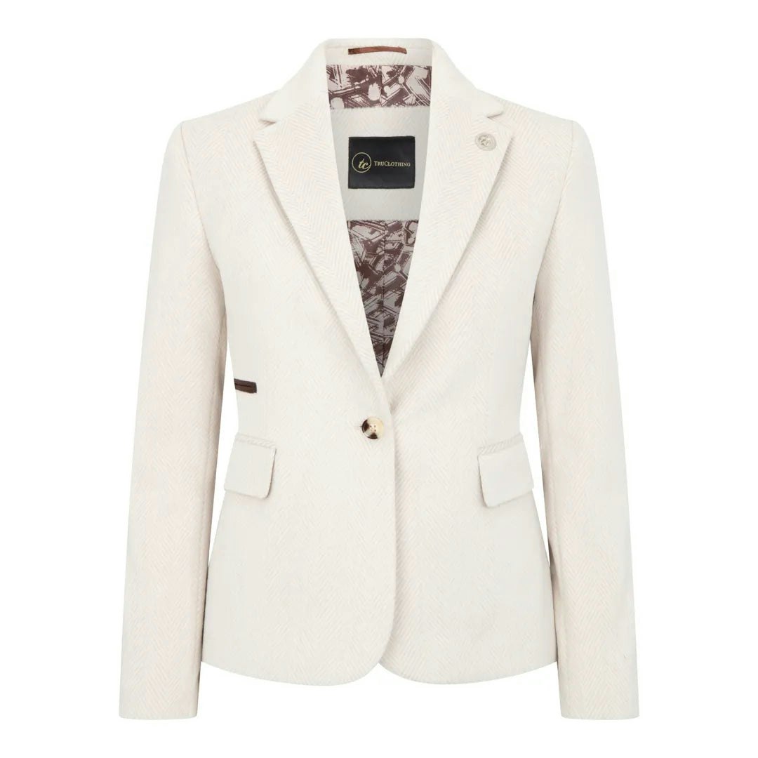 Truclothing Women's Cream Wsn15 - Wool Blend Tweed Blazer Waistcoat - Uk 20 - Blazer