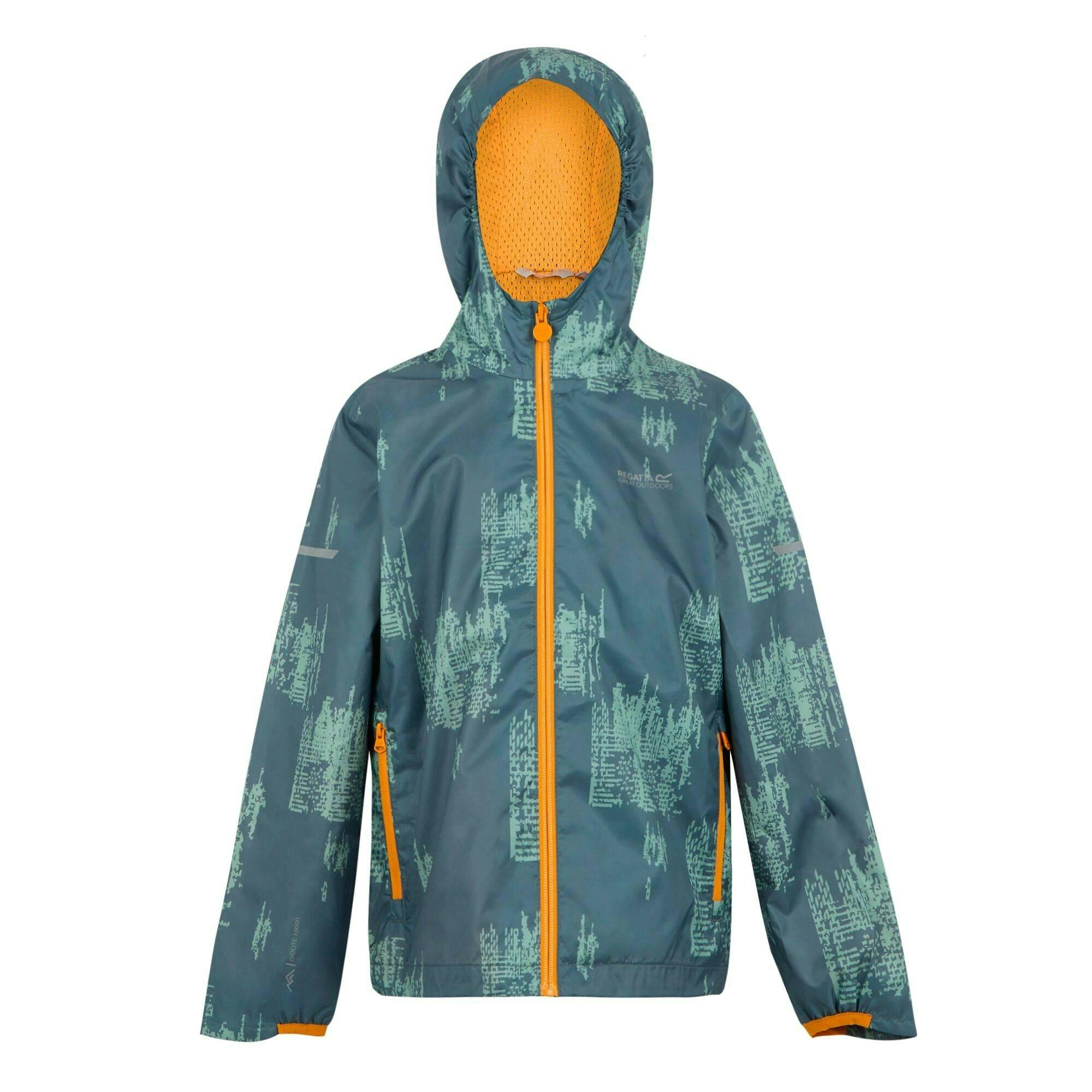Regatta (11-12 Years, Stormy Weather/Glacier/Bright Marigold) Childrens/Kids Lever Ii Printed Waterproof Jacket - Image 2