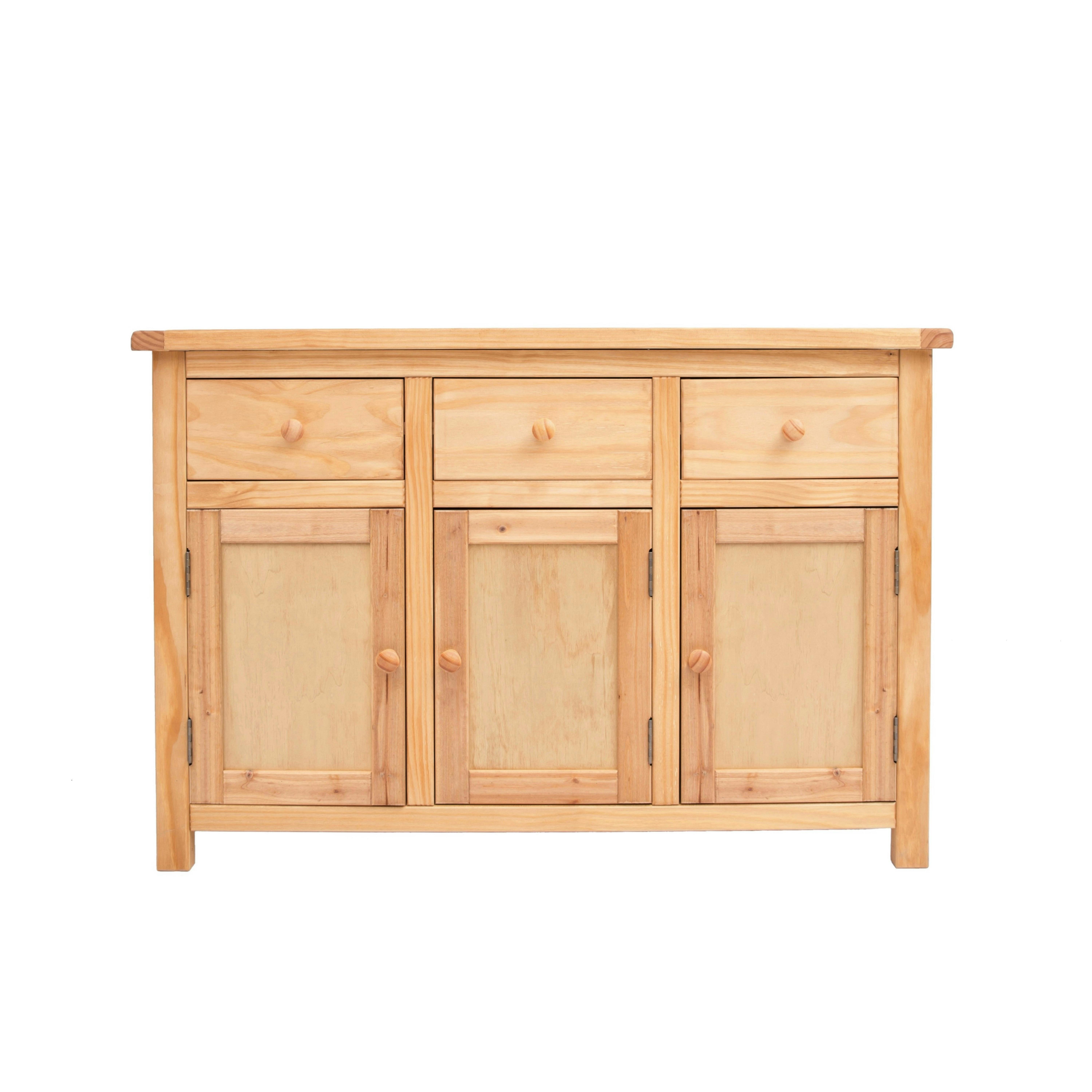 Cabinet Bits Light/Brown Lugo Waxed 3 Drawer 3 Door Sideboard Wood Knob