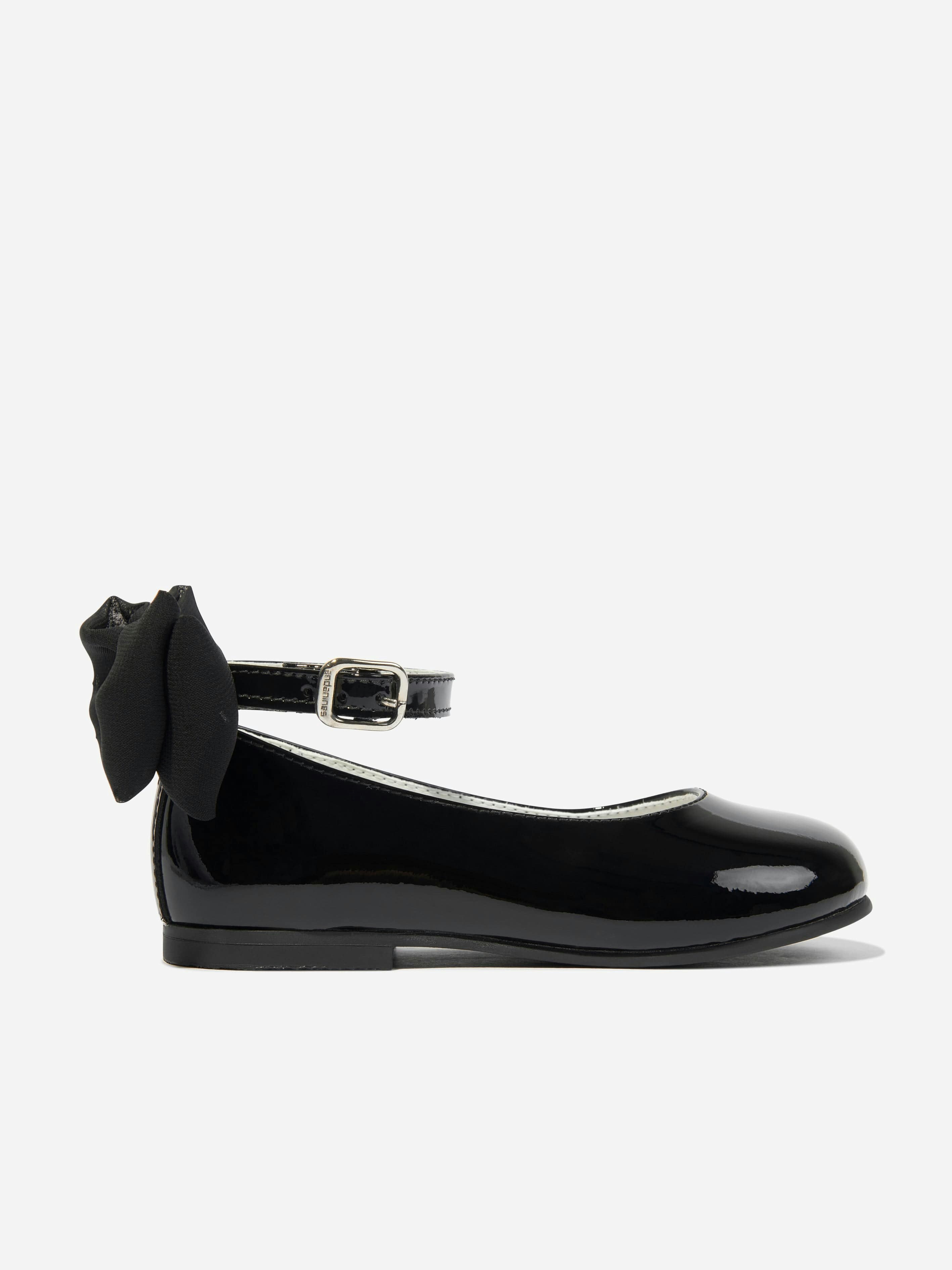 Andanines Girls Black Patent Leather Bow Shoes In - Eu 22 Uk 5