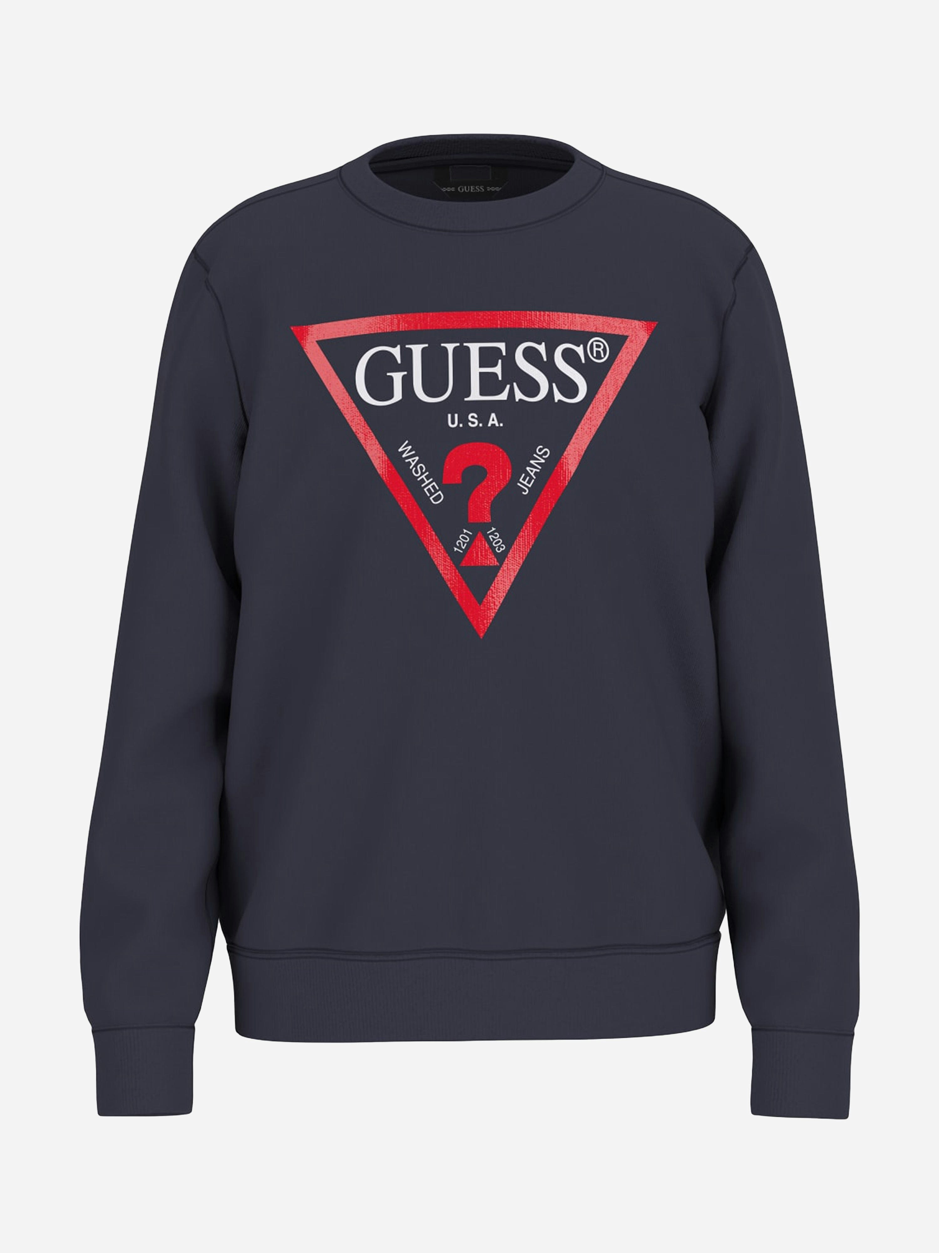 Guess Boys Blue Logo Print Sweatshirt In Navy - 7 Yrs