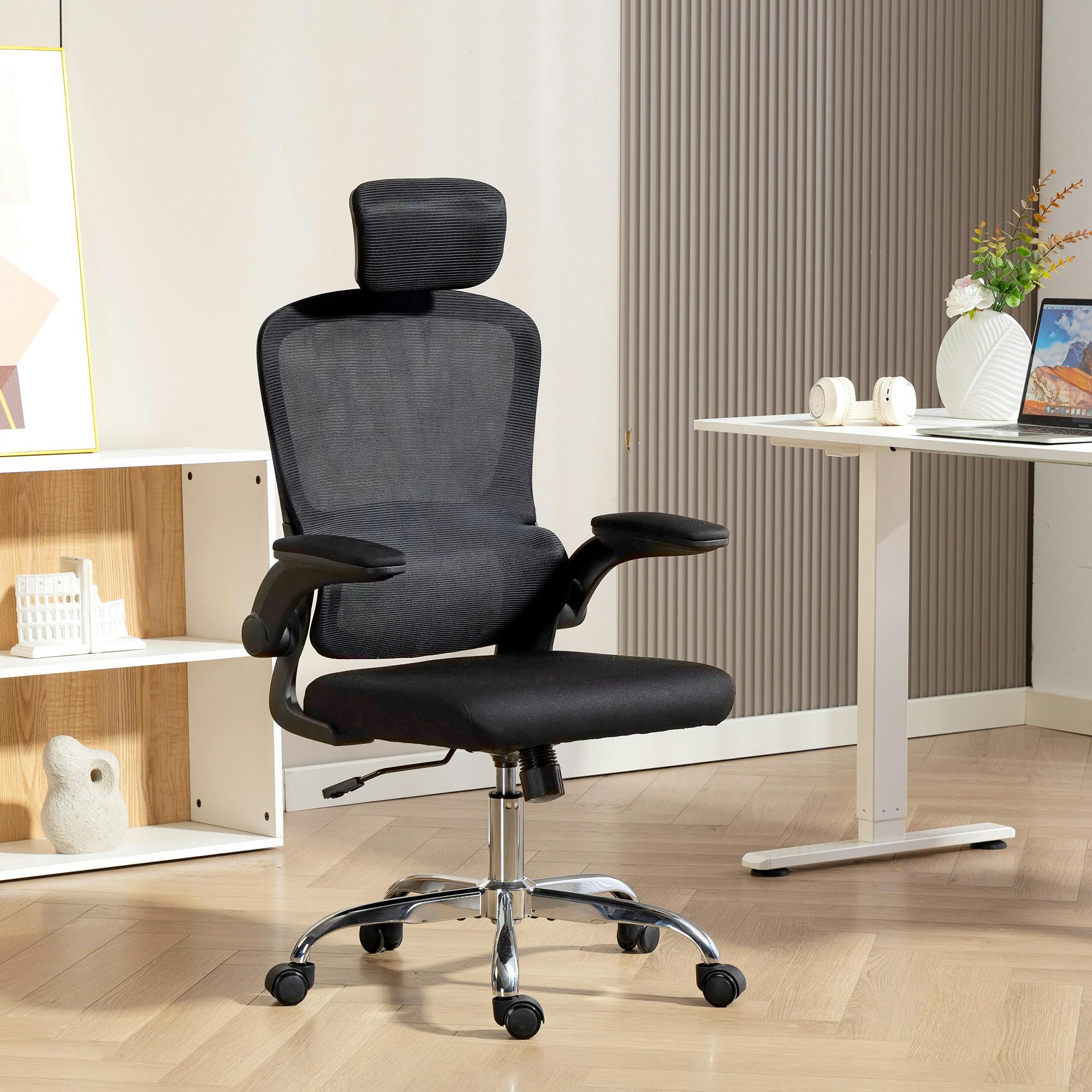 Rackhams Black High Back Mesh Computer Desk Chair With Lumbar Support,
