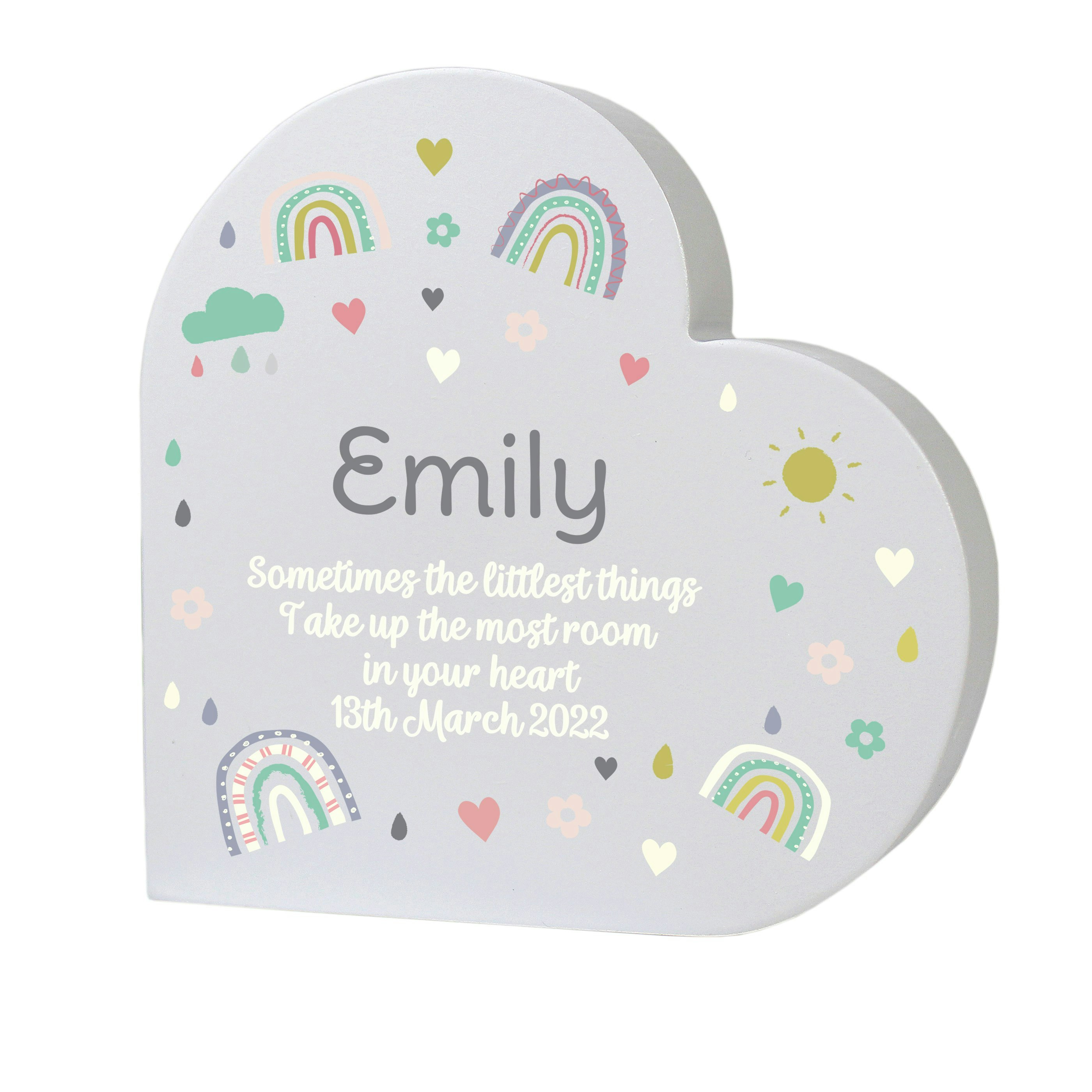 Rackhams Grey Personalised Rainbow Free Standing Heart Ornament