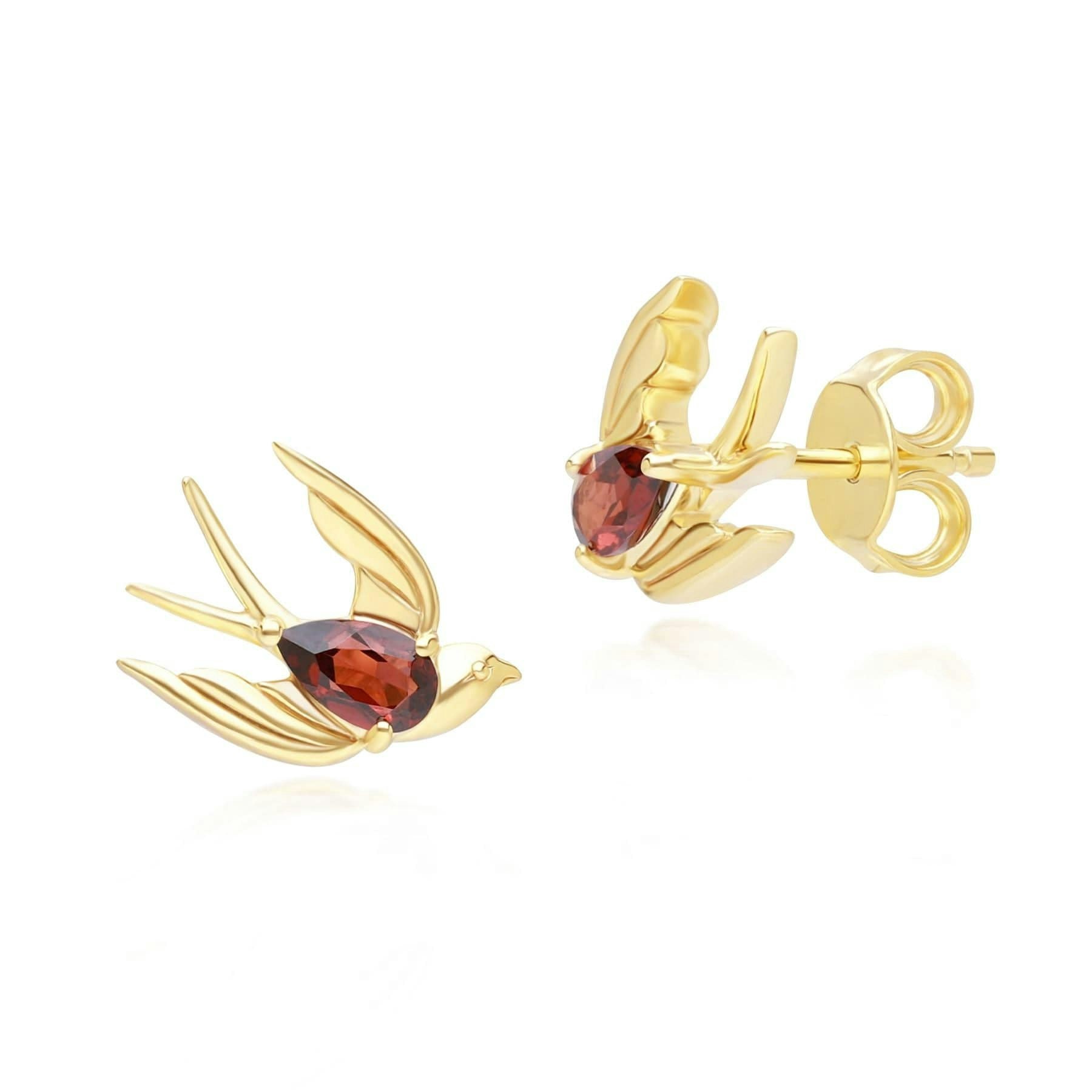 Gemondo Women's Gold/Silver Ecfew™ Creator Garnet Hummingbird Stud Earrings In Plated Sterling